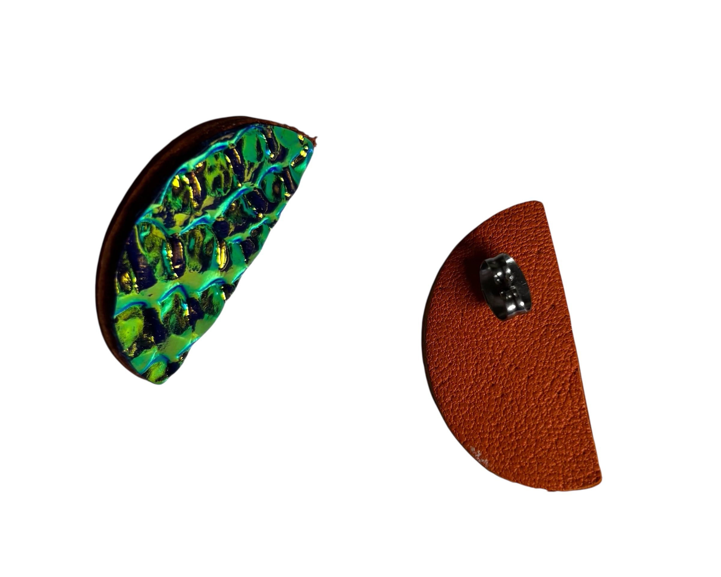 HEXAGON STUDS - IRIDESCENT WITH ORANGE BACK