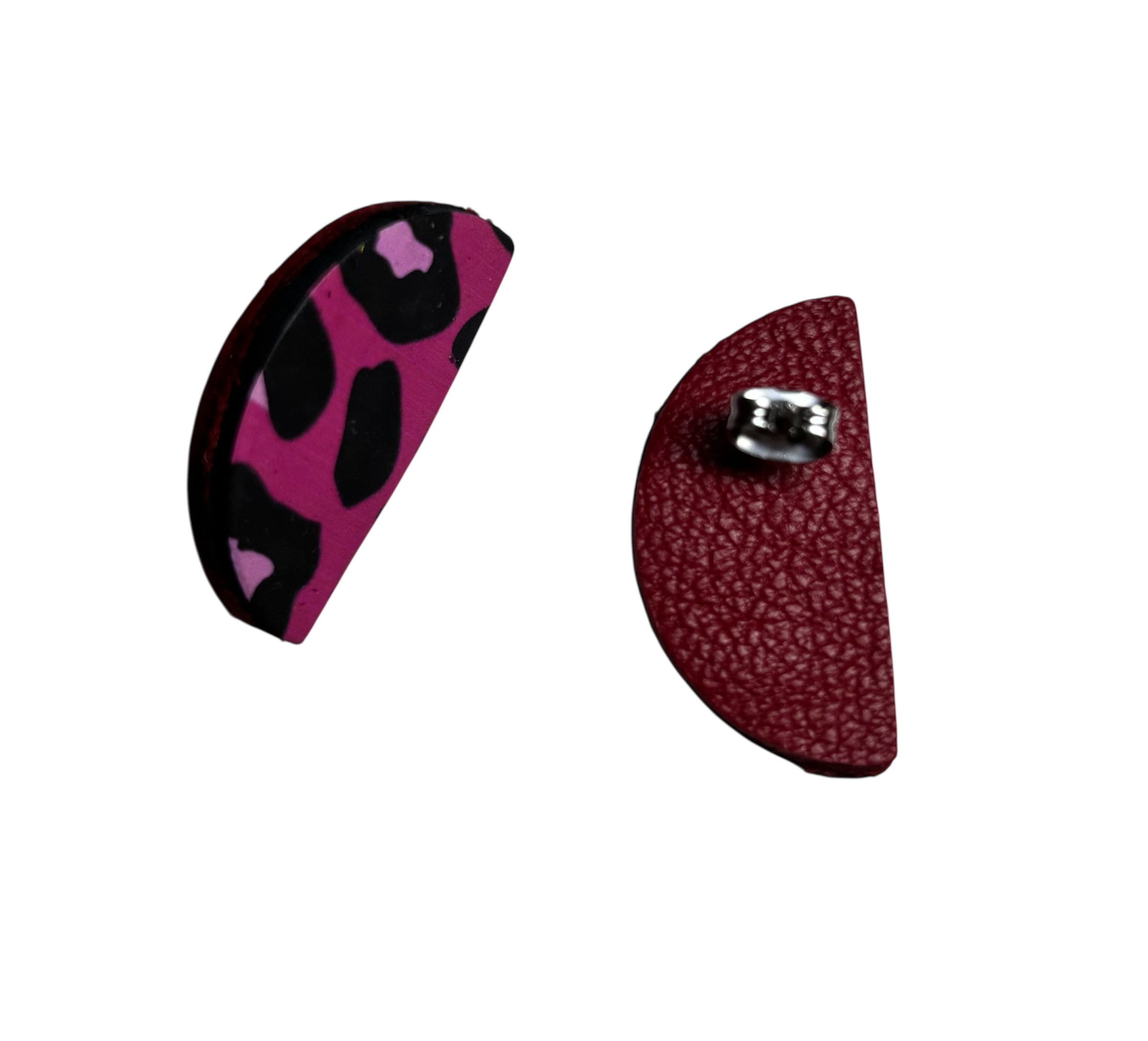SEMI CIRCLE STUDS - PINK LEOPARD PRINT