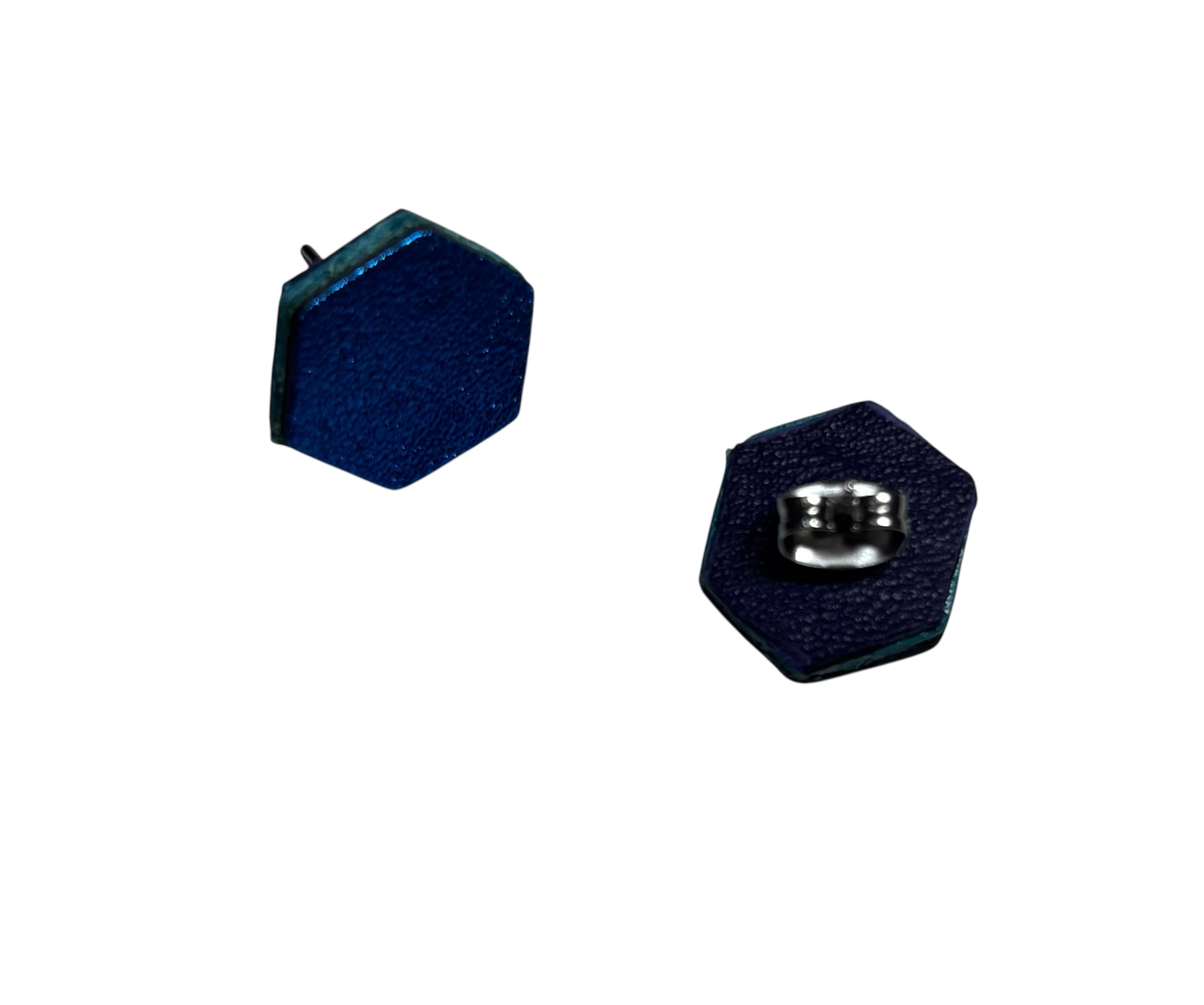 HEXAGON STUDS - METALIC BLUE