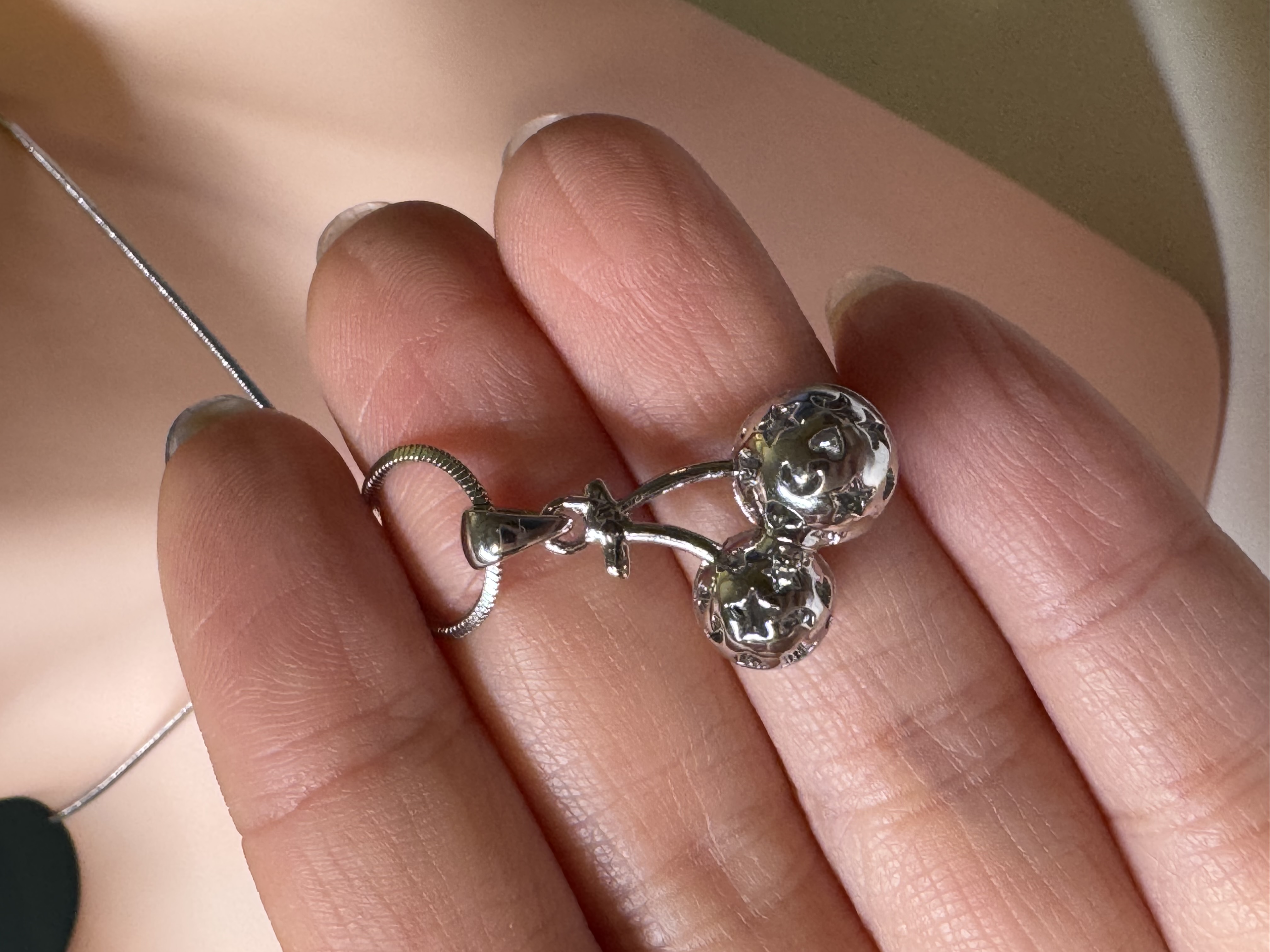silver cherry necklace