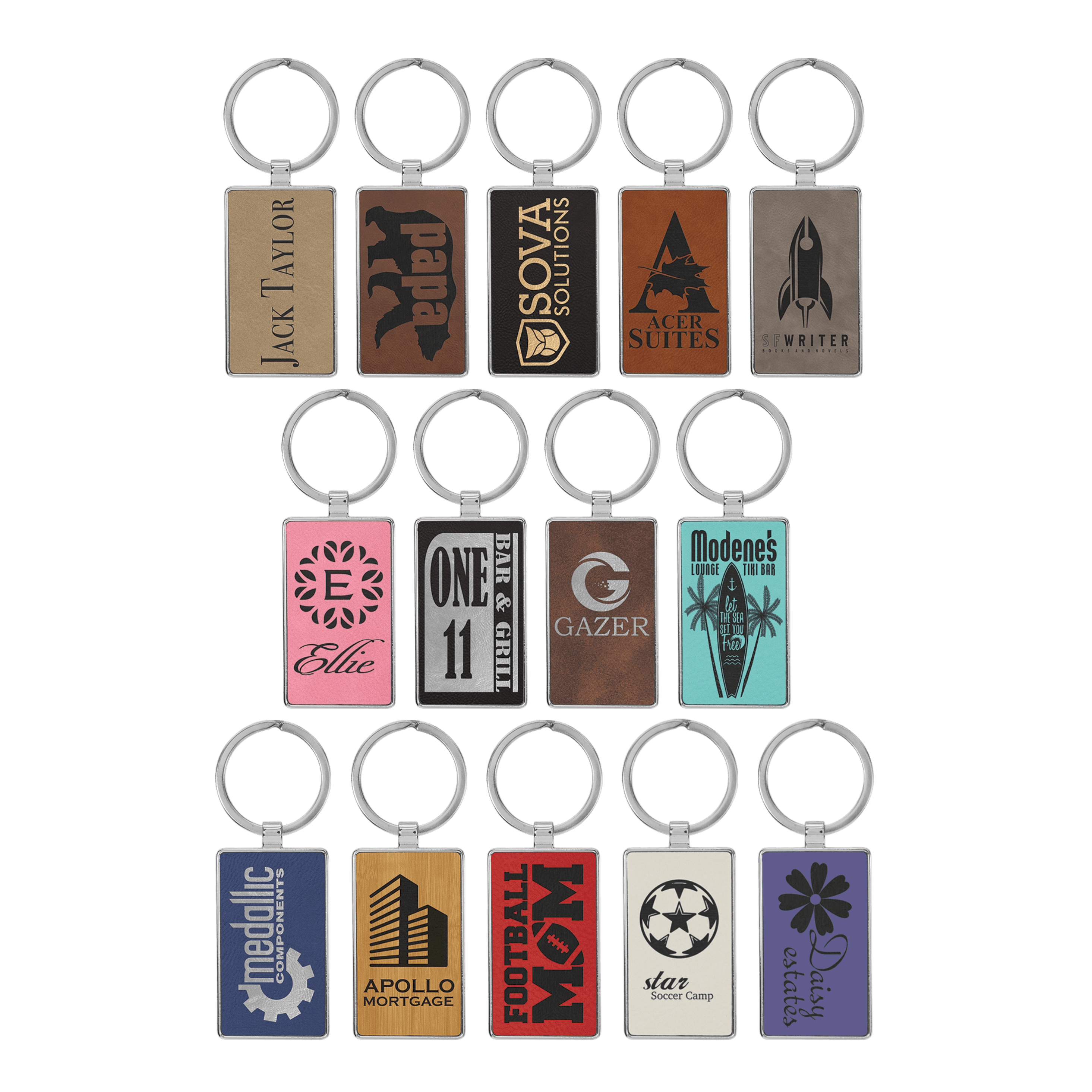 Leatherette Rectangle Metal Frame Keychain