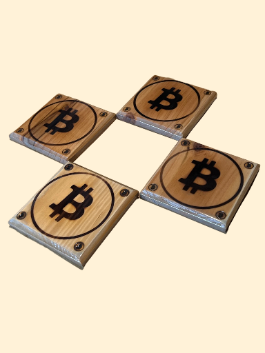 1/1 Wooden Bitcoin Coaster 4 pack