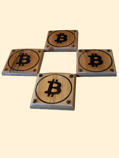1/1 Wooden Bitcoin Coaster 4 pack