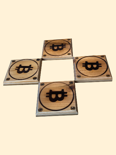 1/1 Wooden Bitcoin Coaster 4 pack