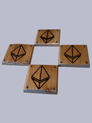 1/1 Wooden Bitcoin Coaster 4 pack