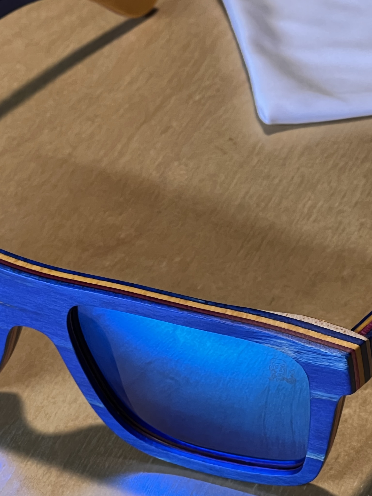 Multicolored Skateboard Wood Polarized Blue Lens Sunglasses