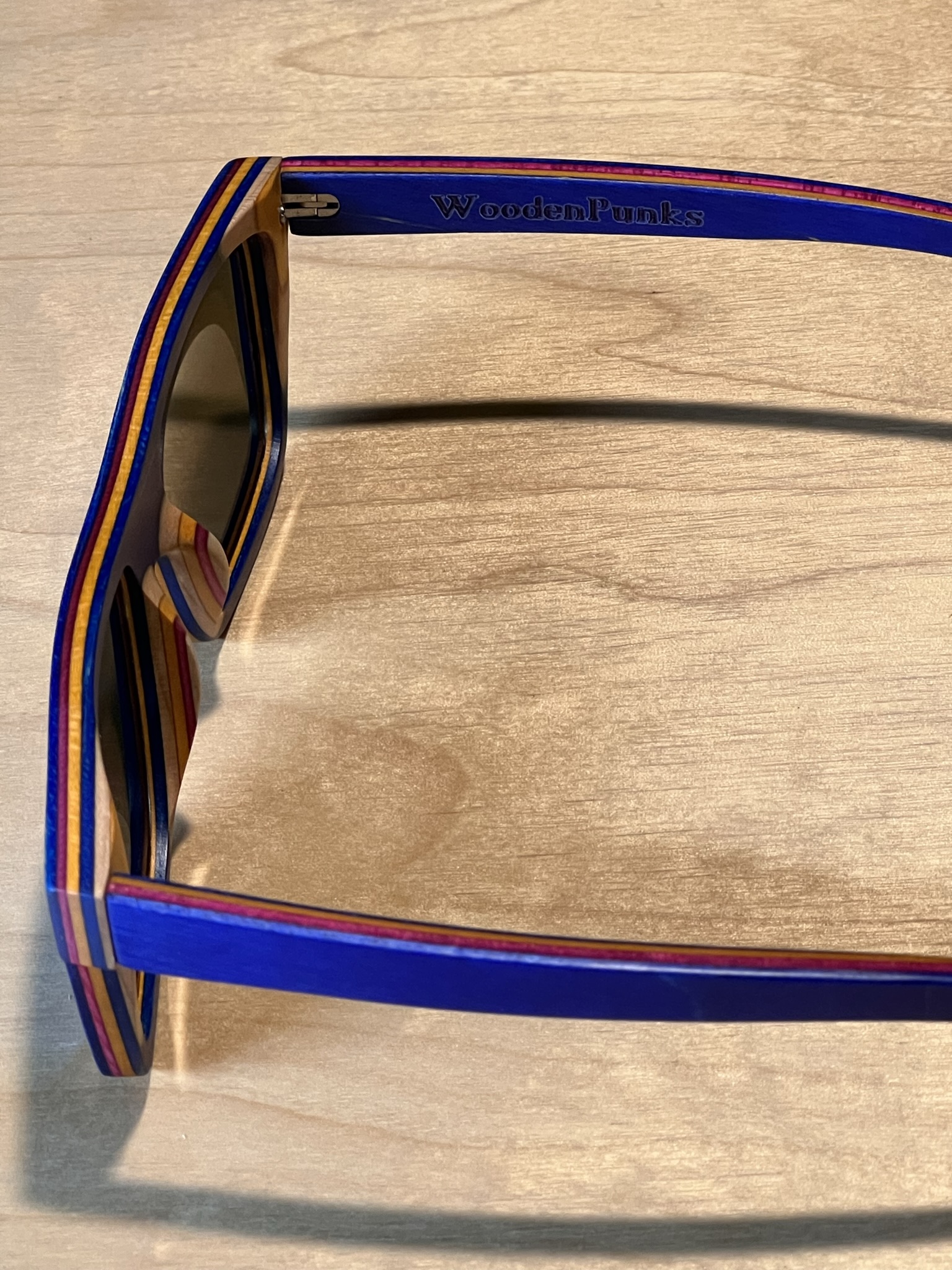 Multicolored Skateboard Wood Polarized Blue Lens Sunglasses