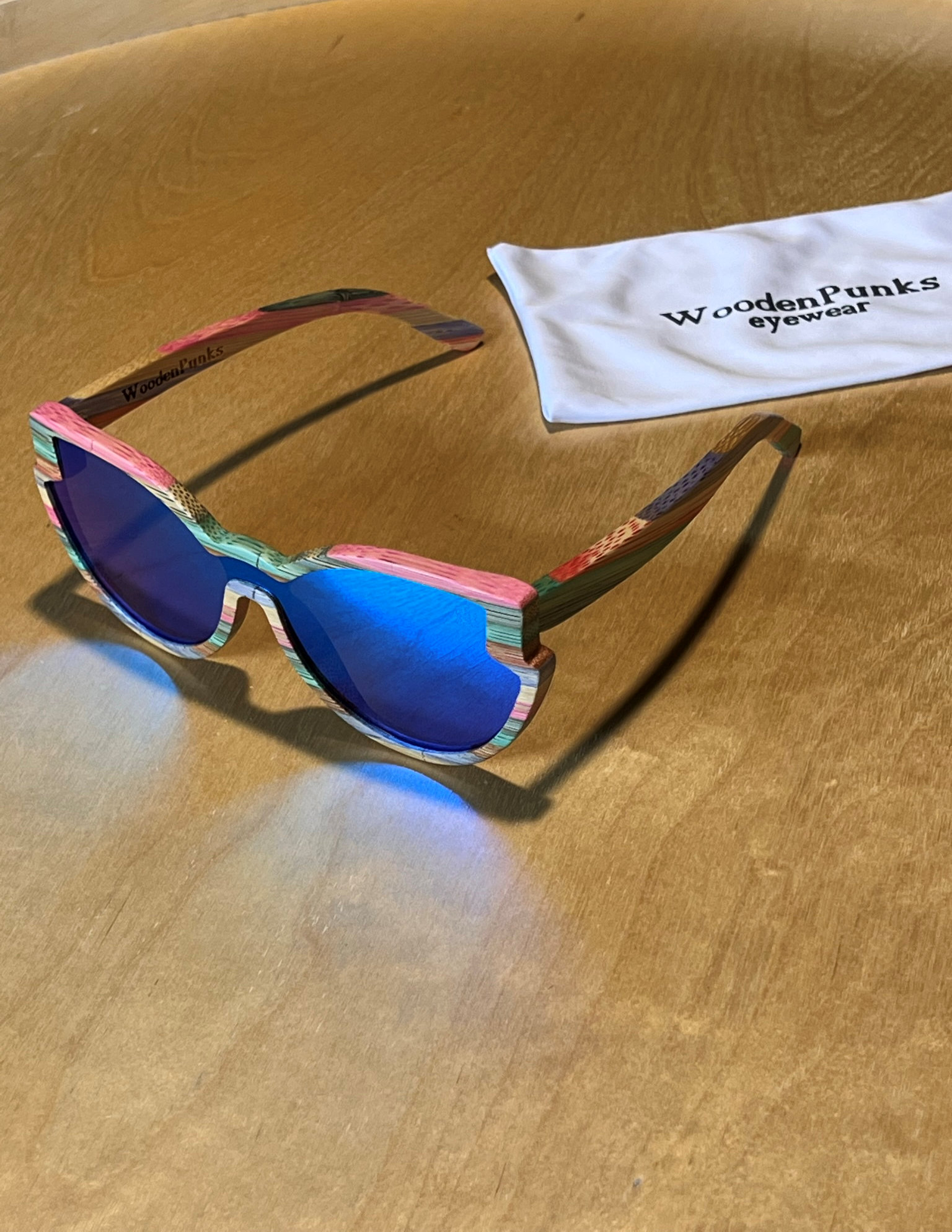 Women's Multicolored Bamboo Wood Polarized Blue Lens Sunglasses