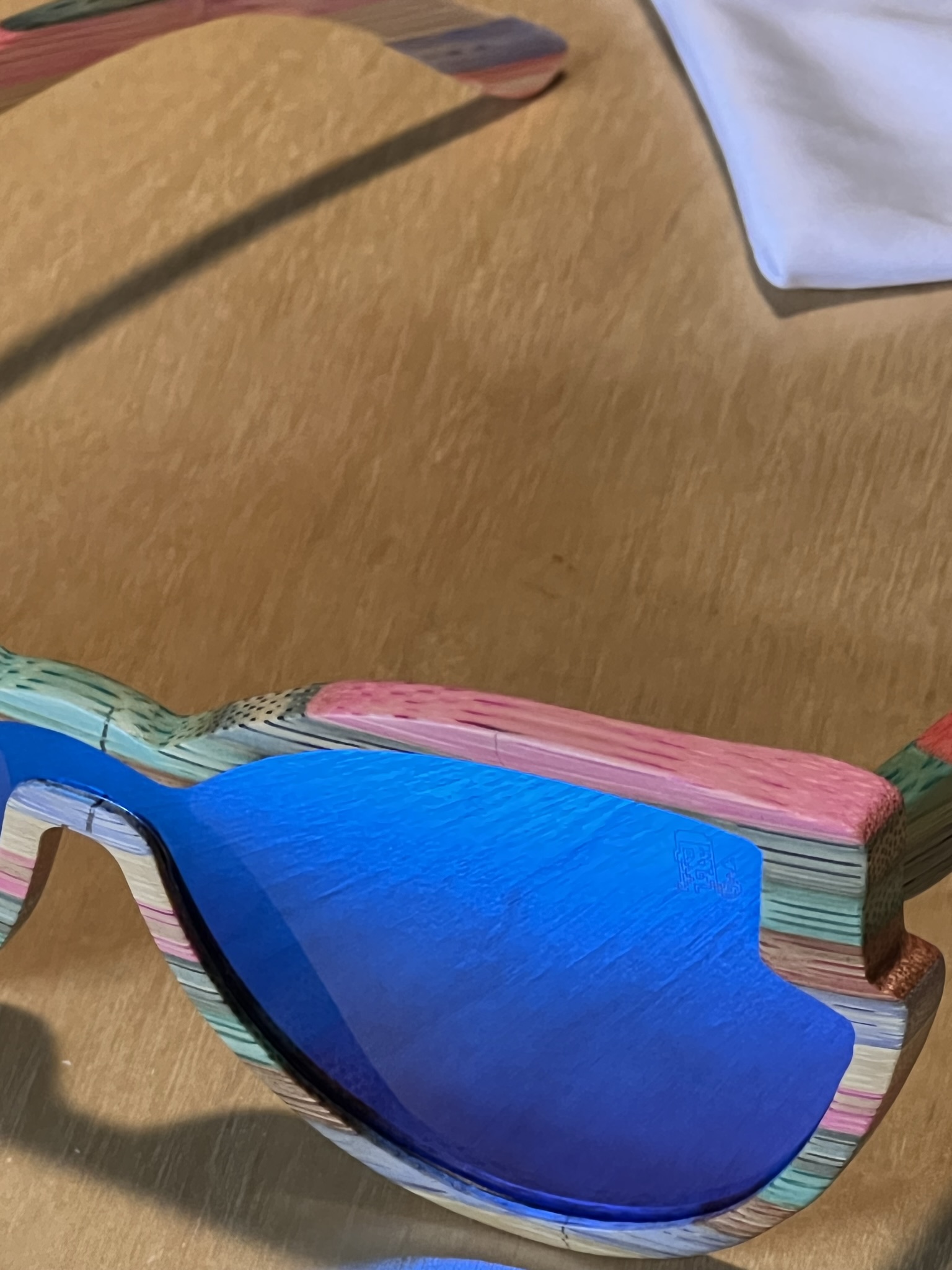 Women's Multicolored Bamboo Wood Polarized Blue Lens Sunglasses