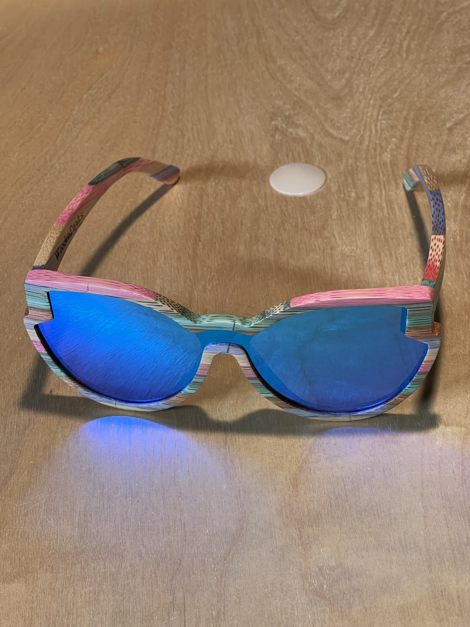 Women's Multicolored Bamboo Wood Polarized Blue Lens Sunglasses