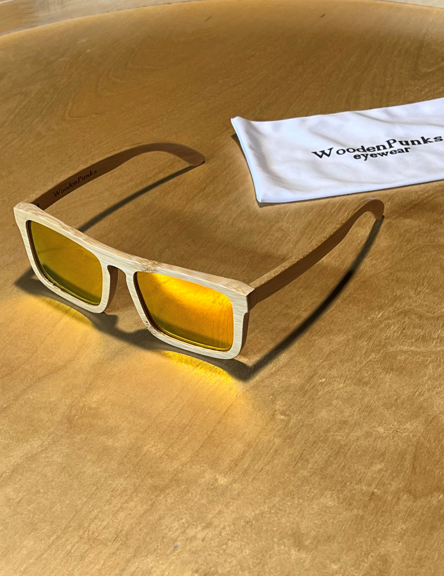 Light Bamboo Wood Polarized Orange Lens Sunglasses
