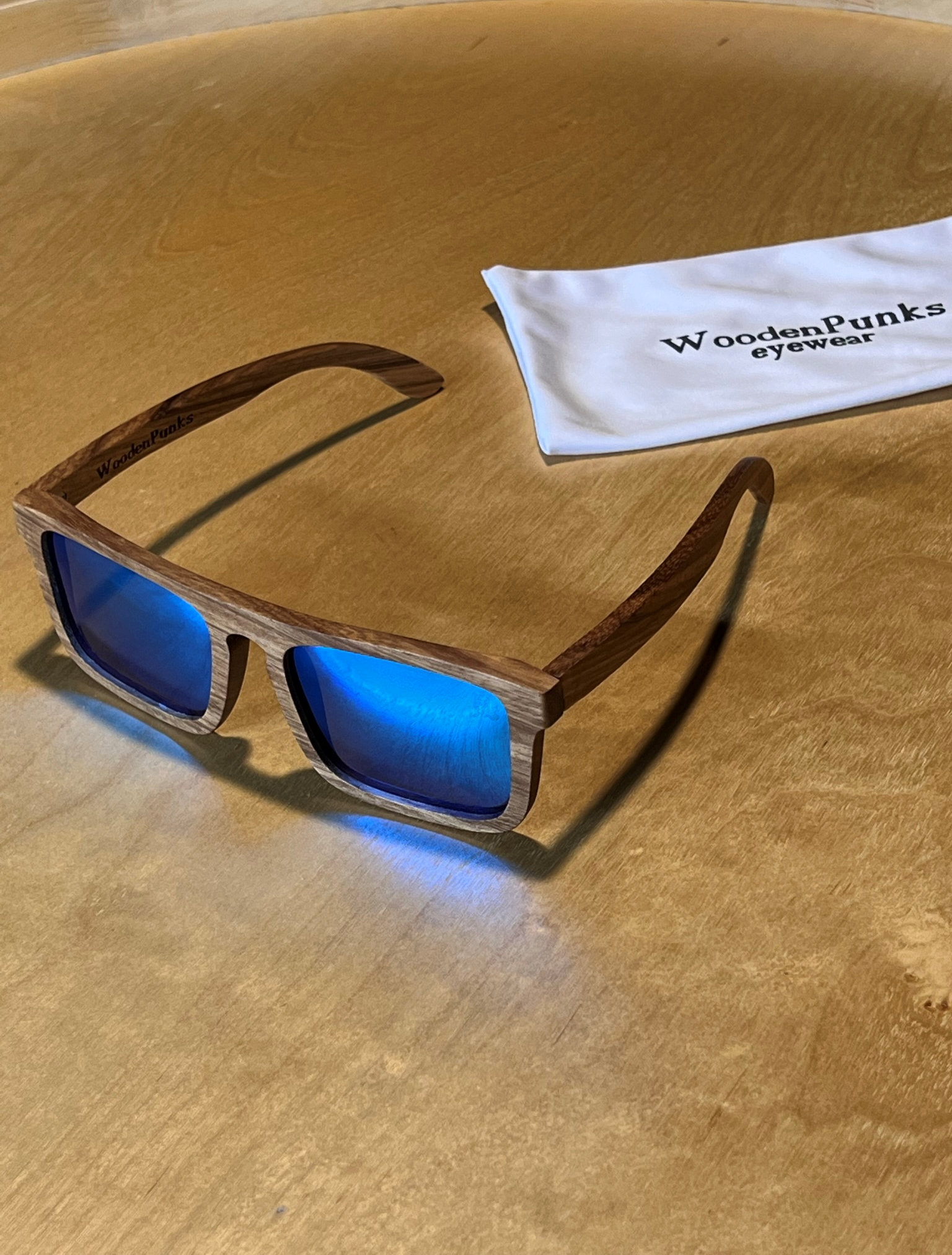 Zebra Wood Polarized Blue Lens Sunglasses