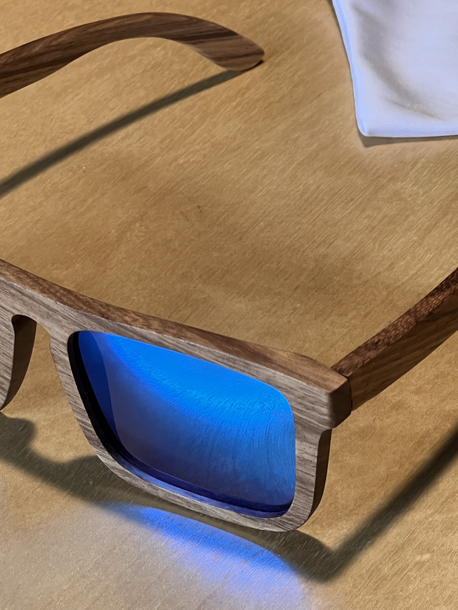 Zebra Wood Polarized Blue Lens Sunglasses