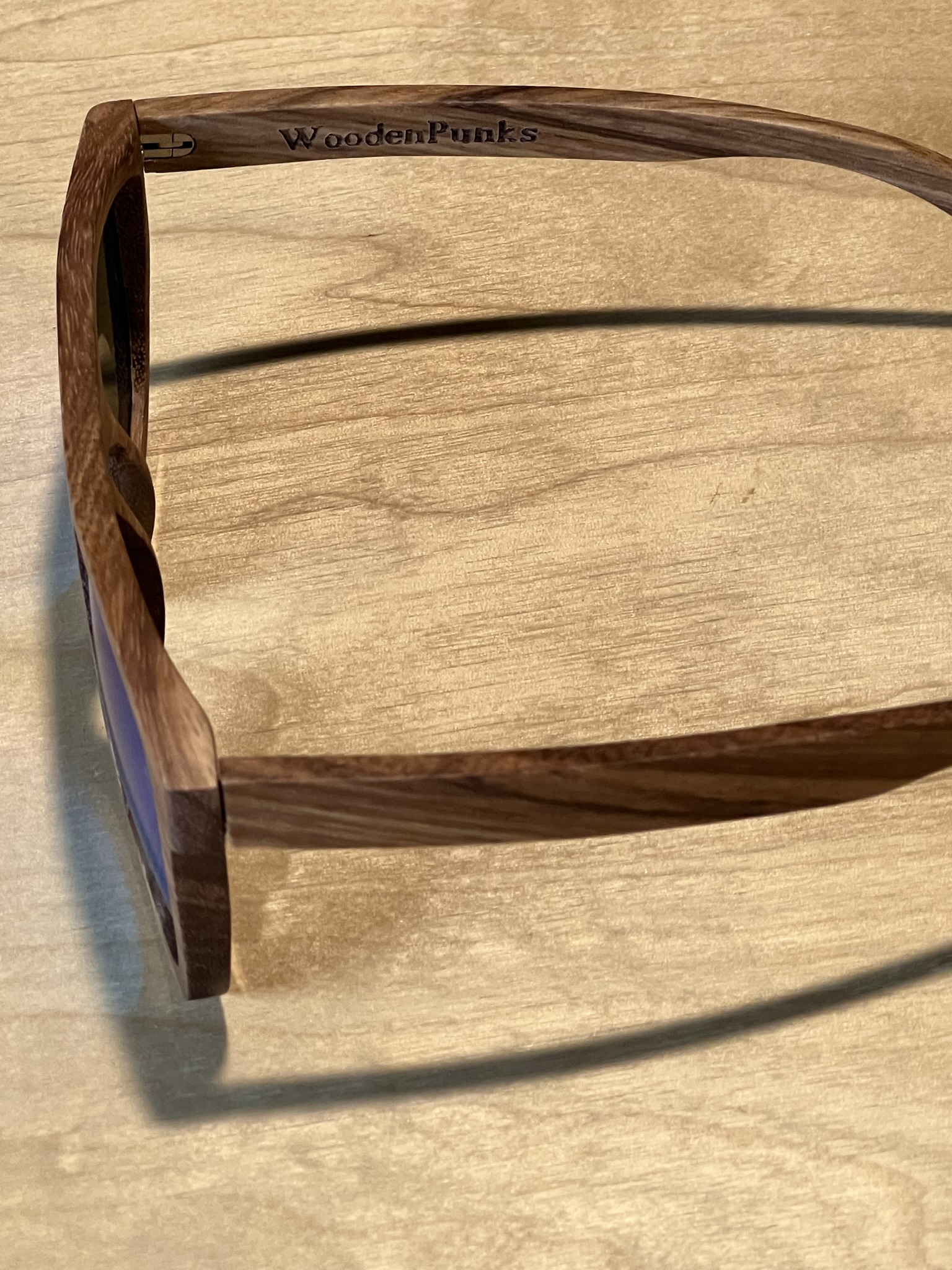 Zebra Wood Polarized Blue Lens Sunglasses