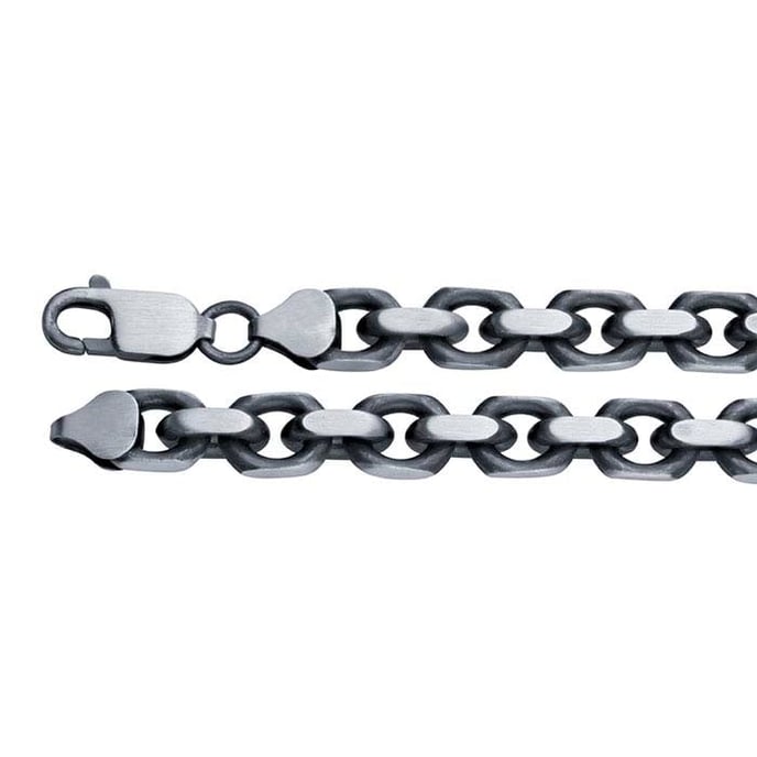 20" Sterling Silver Gunmetal-Finish 7.5mm Diamond-Cut Oval Cable Chain
