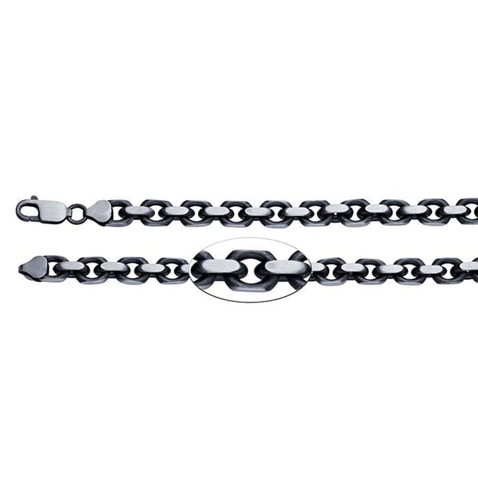 20" Sterling Silver Gunmetal-Finish 7.5mm Diamond-Cut Oval Cable Chain