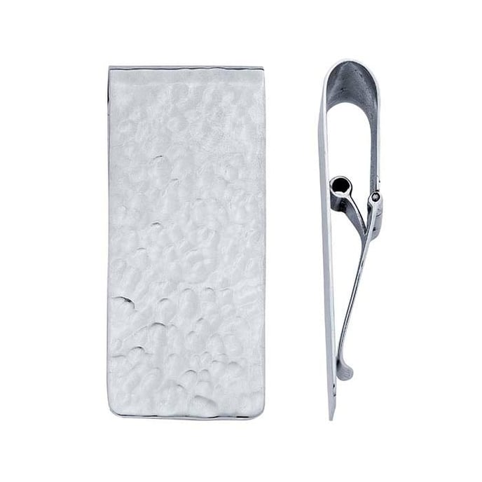 Sterling Silver Hammered Hinged Money Clip, 20-Ga.