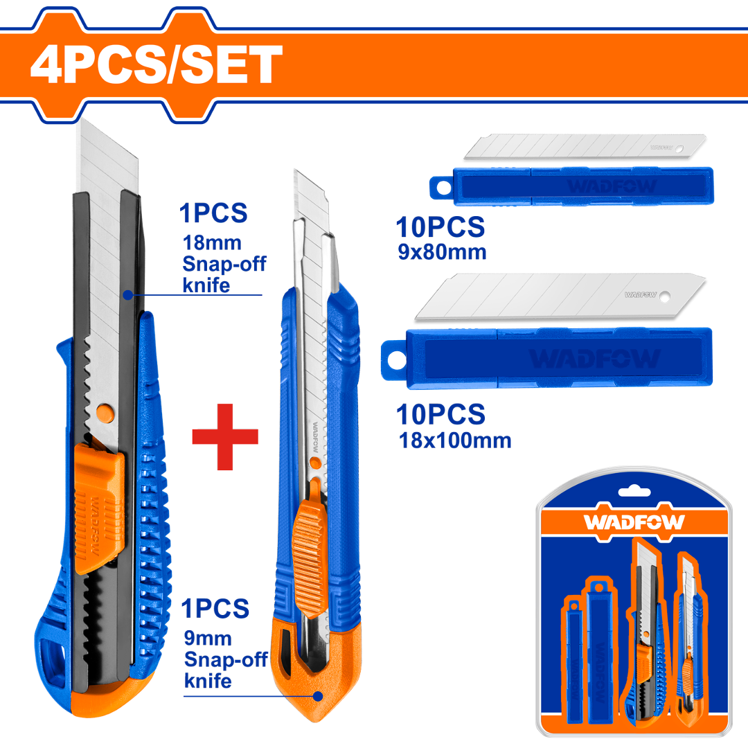 JUEGO CUCHILLO CARTONERO BOTON PLANO 4 PIEZAS WADFOW WSK2204