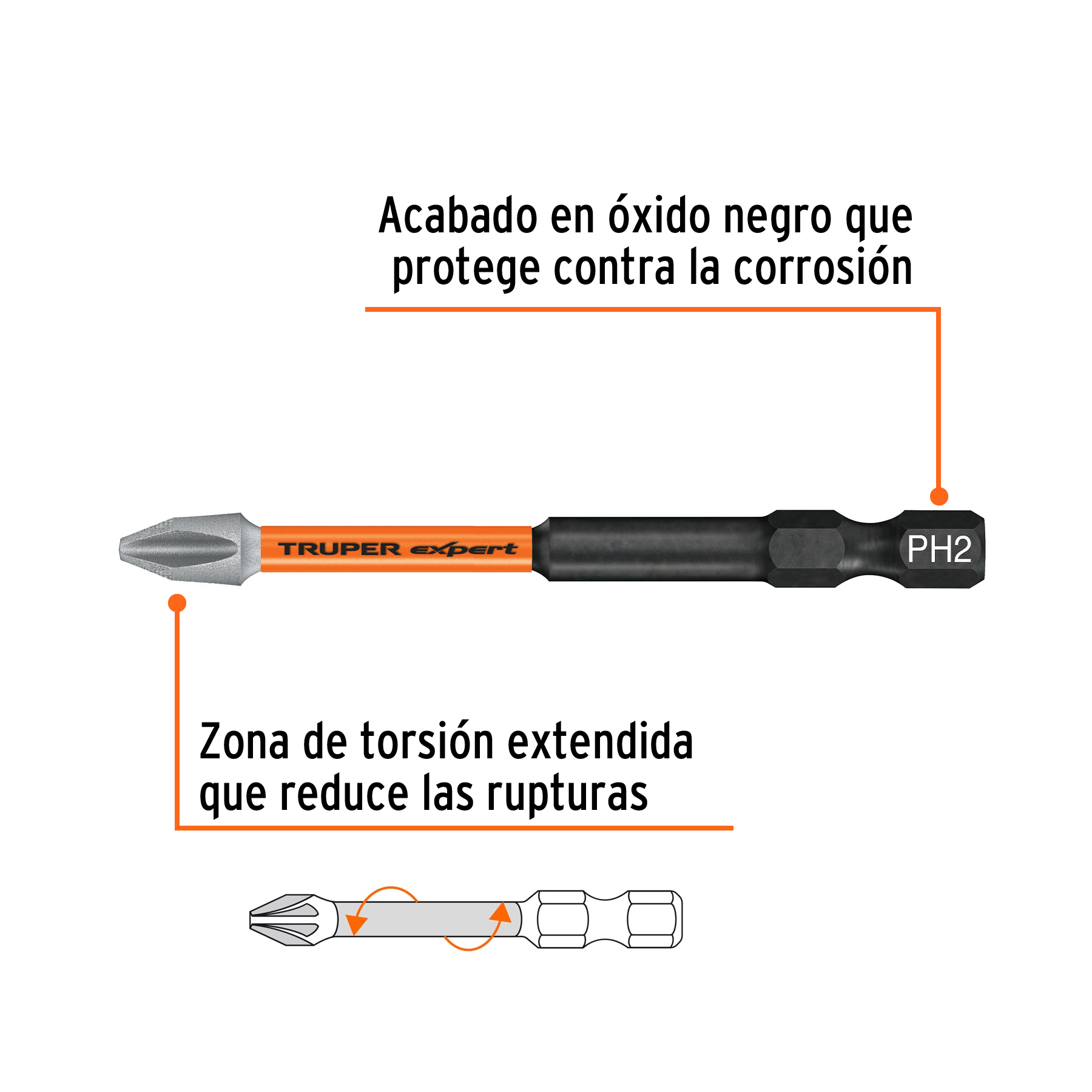 Punta para destornillador Phillips PH2 TRUPER XPERT SET 5 PCS