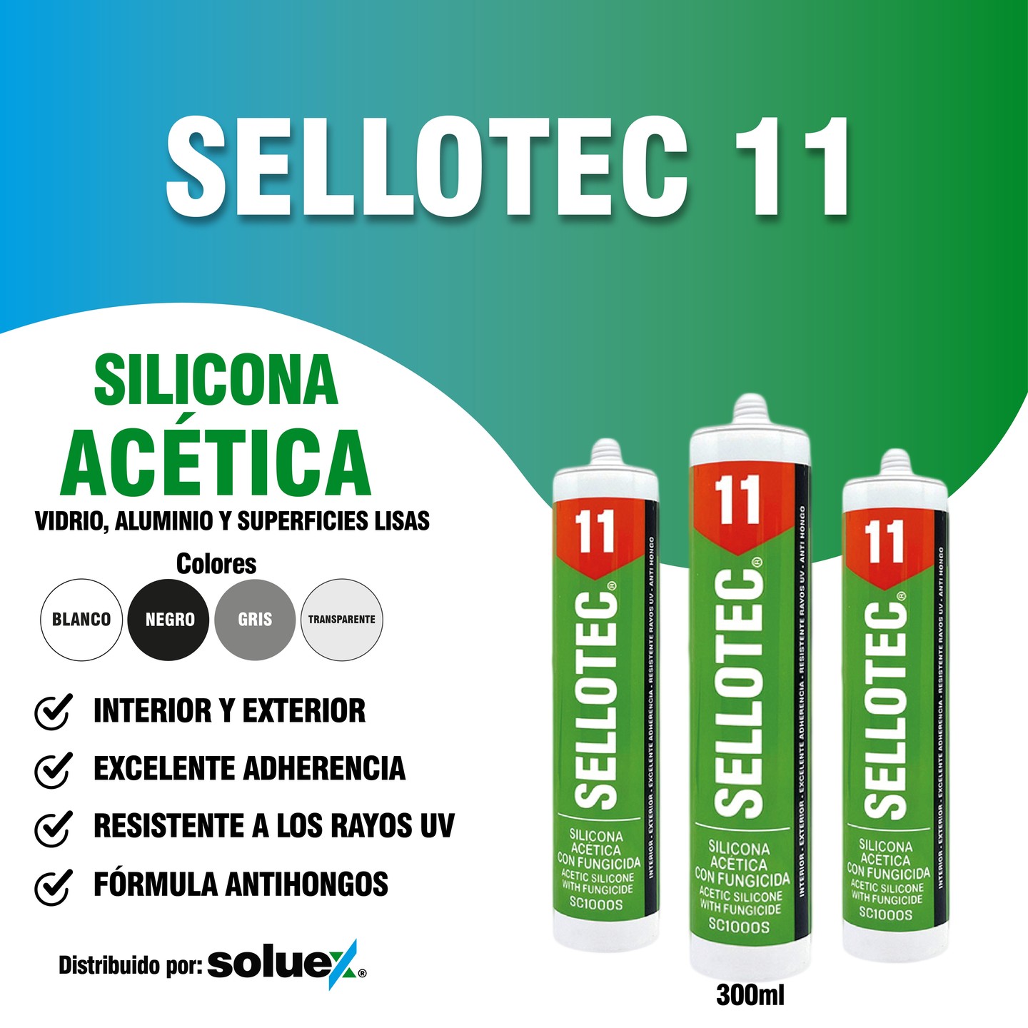 Silicona Acetica C/Fungicida Blanca Sellotec 11 300 ml
