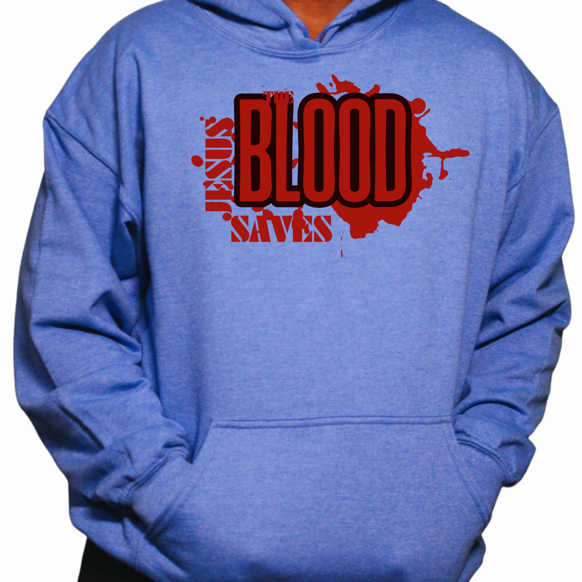 Hoodie with 'Blood of Jesus Saves' Design- 