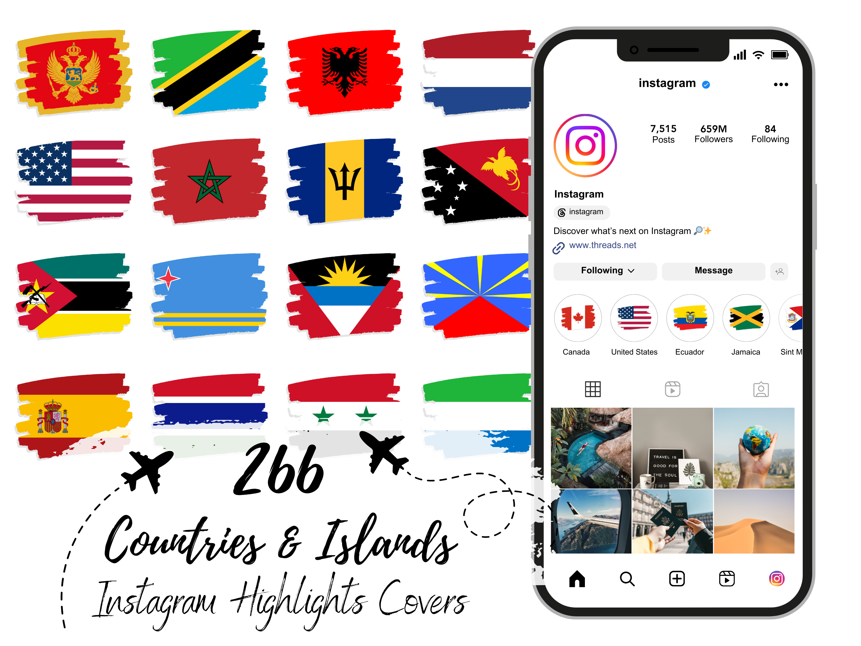 Countries and Islands Brushstroke Flags