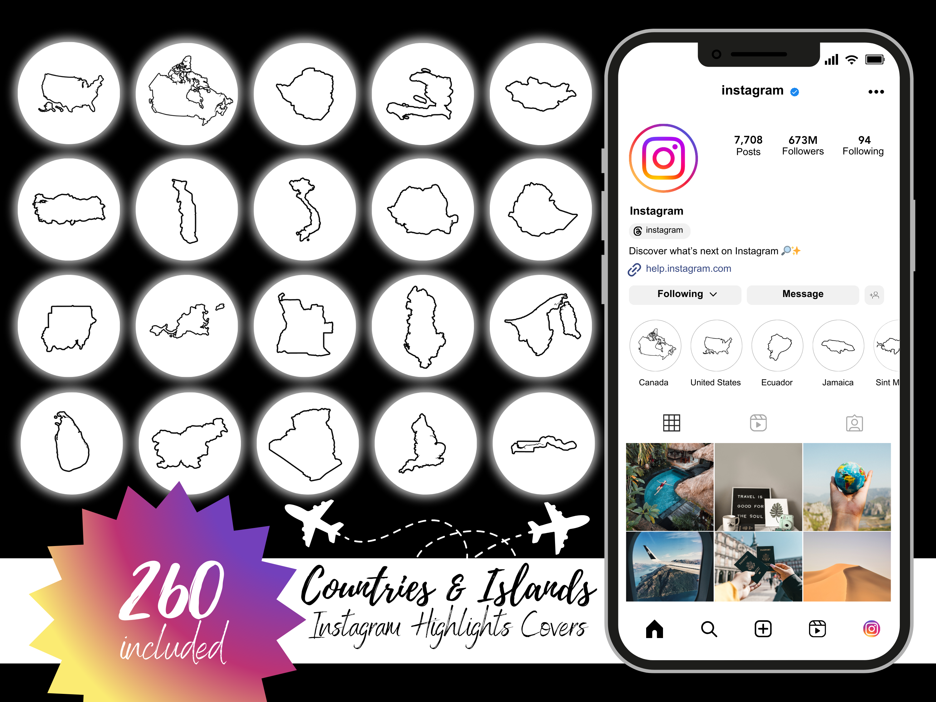 Black Countries and Islands Outline