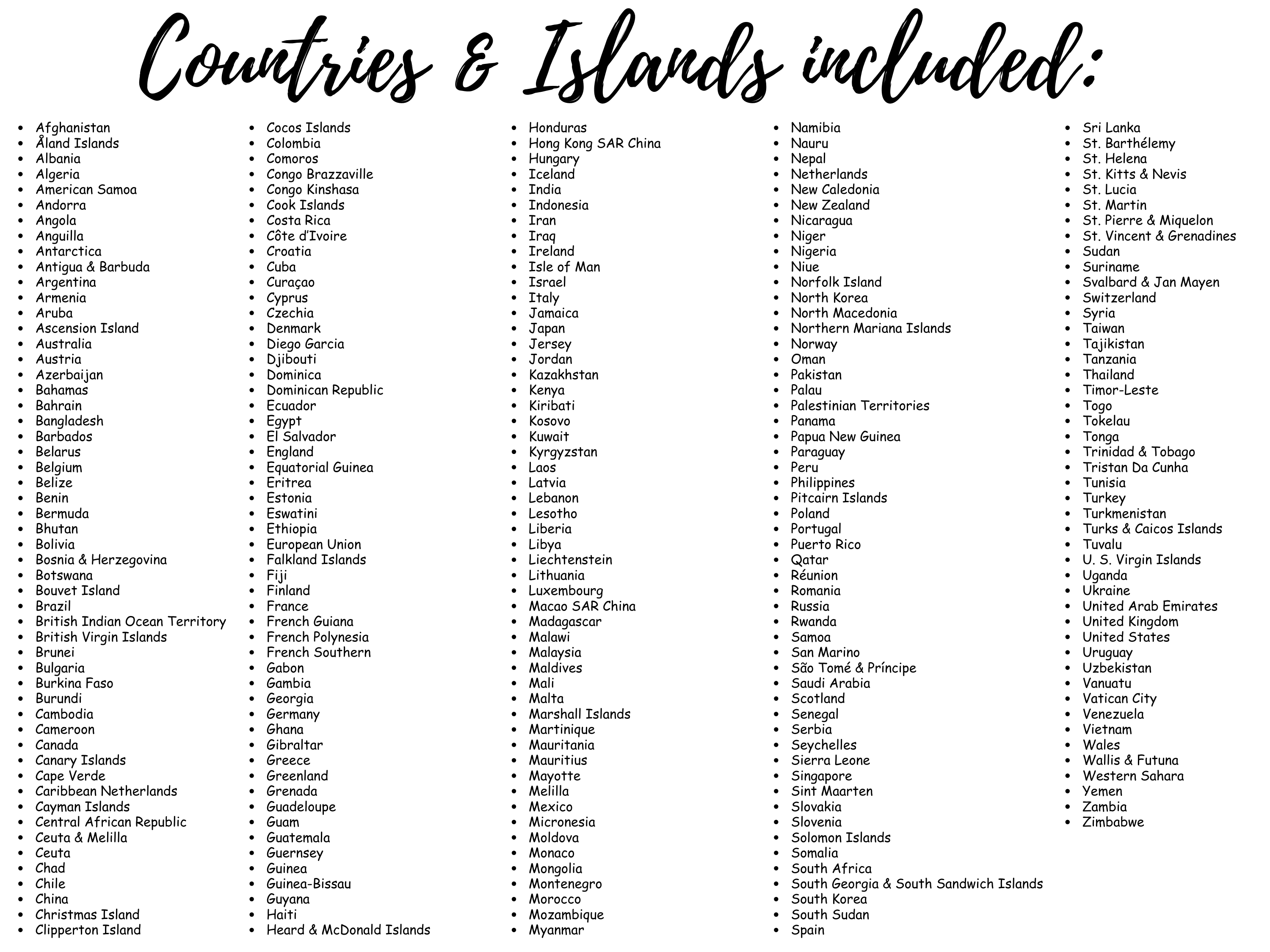Black Countries and Islands Outline