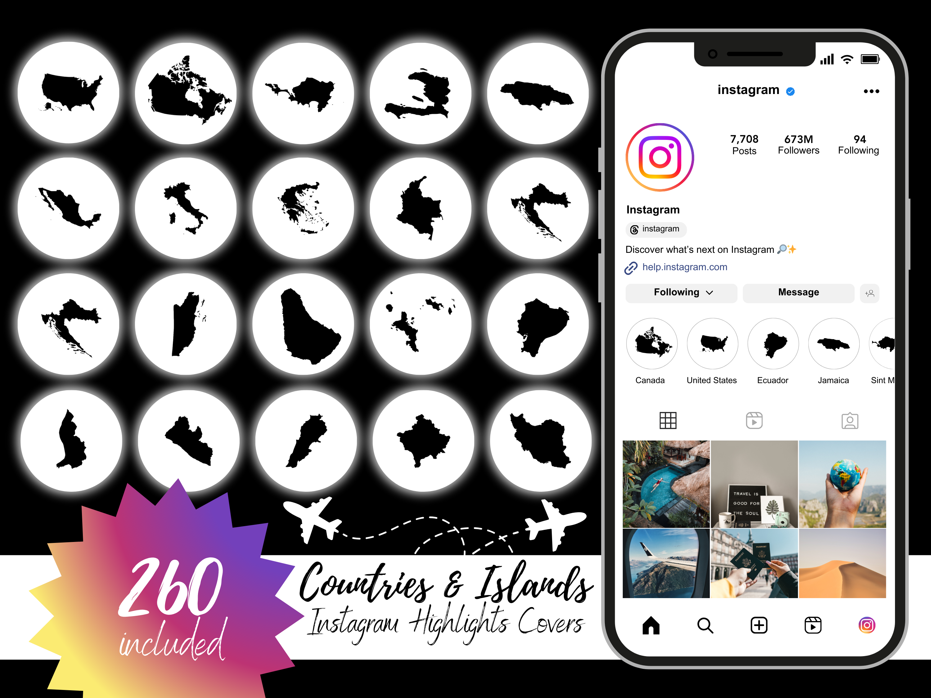 Black Countries and Islands Map