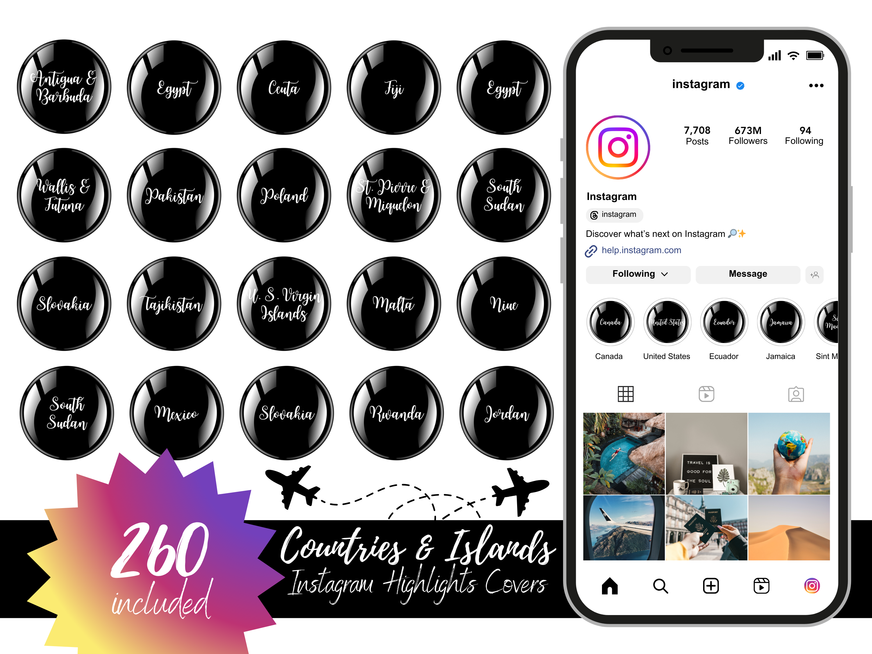 Black and White Countries and Islands Name