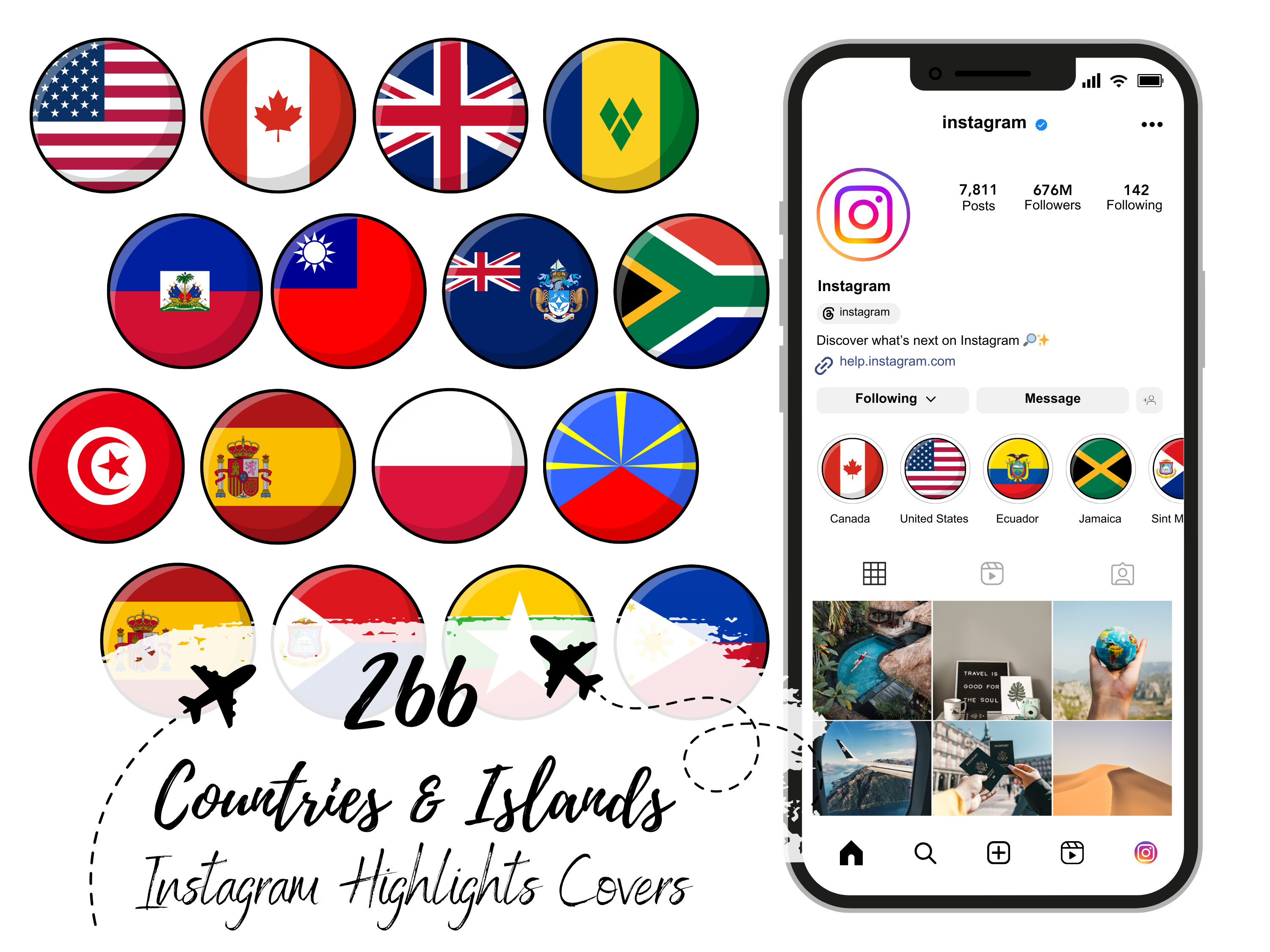 Countries and Islands Cartoon Flags