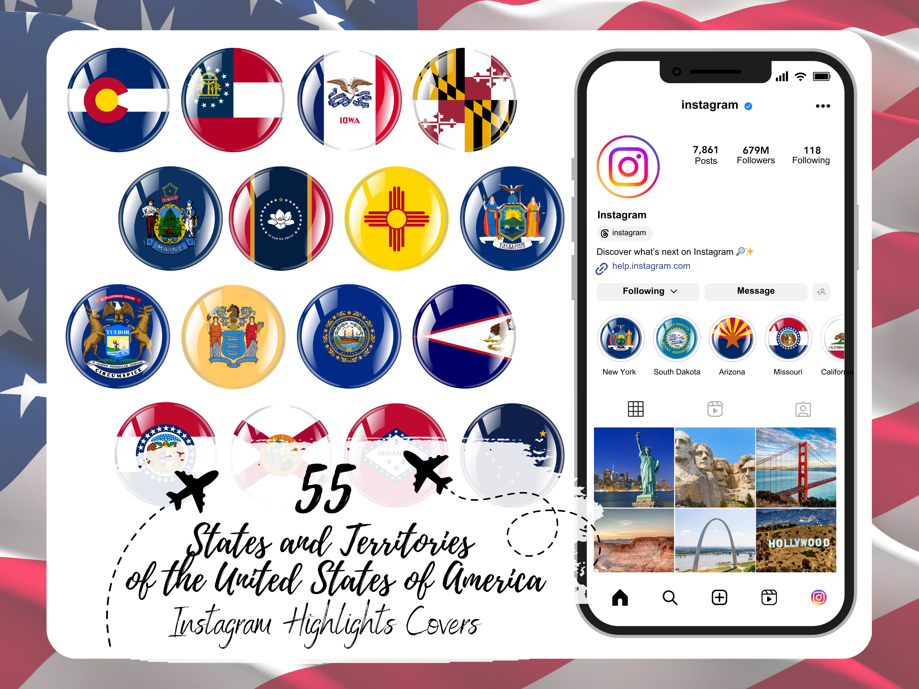 US States and Territories Bubble Flags