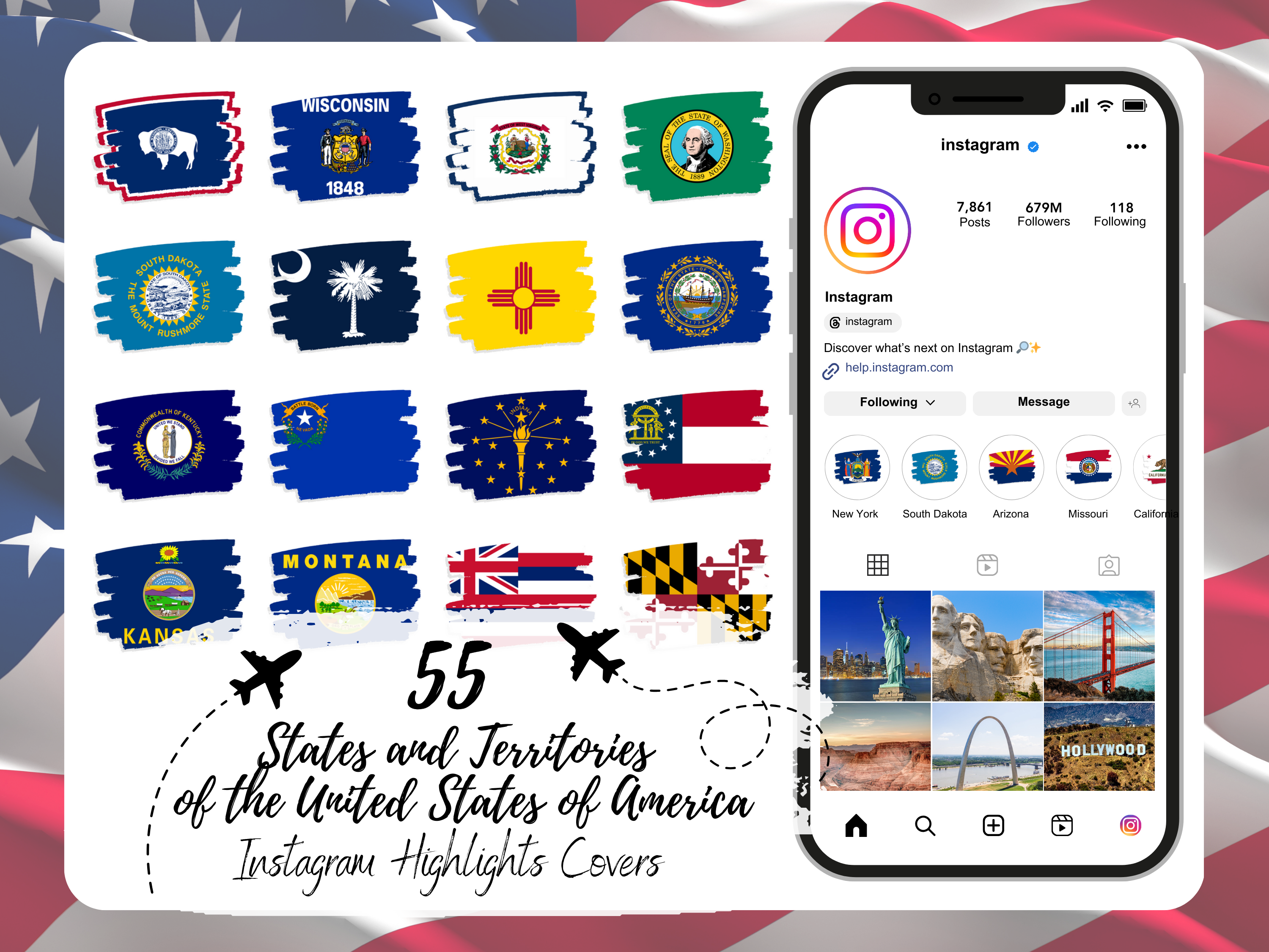 US States and Territories Brushstroke Flags