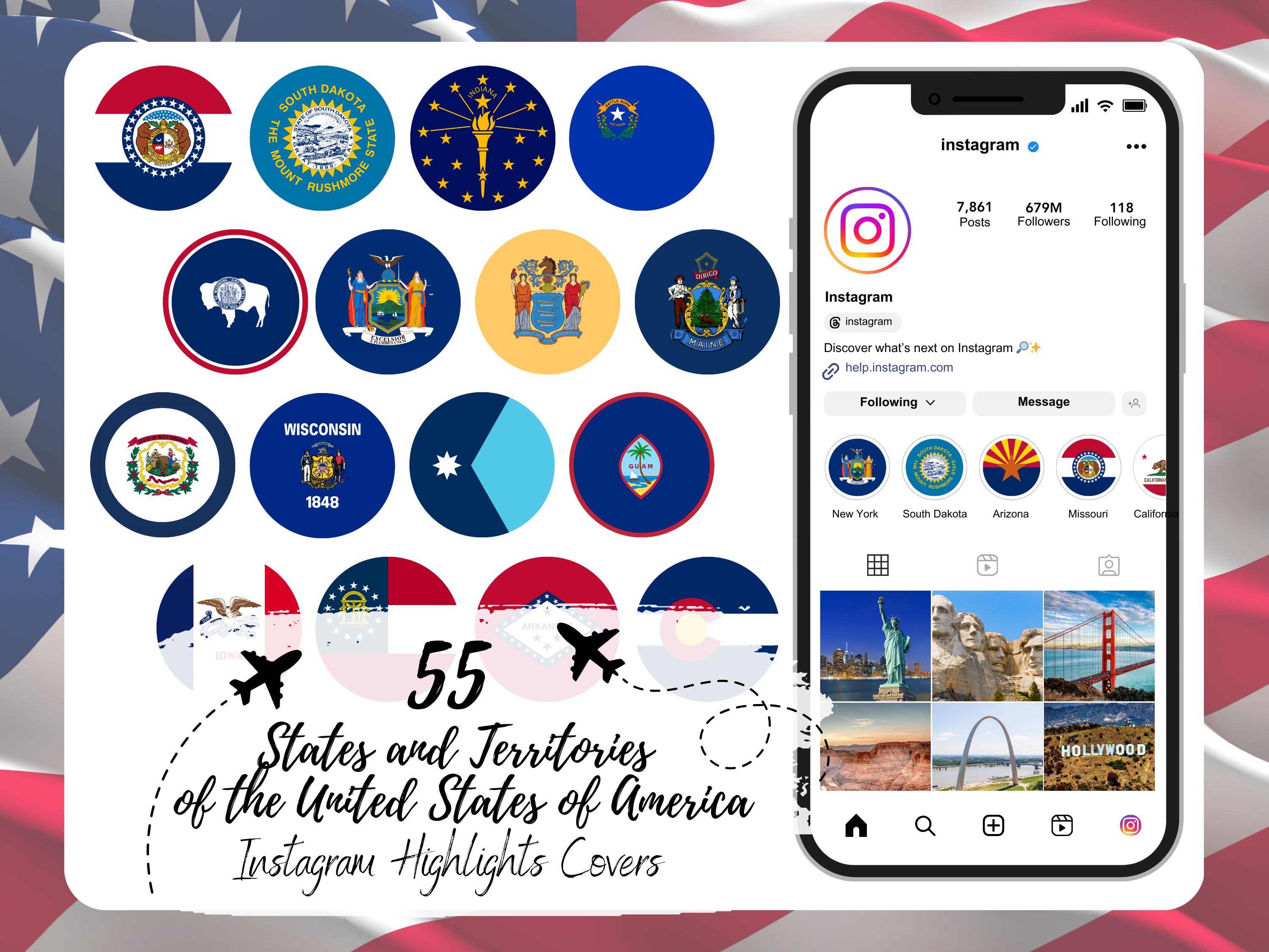 US States and Territories Circle Flags