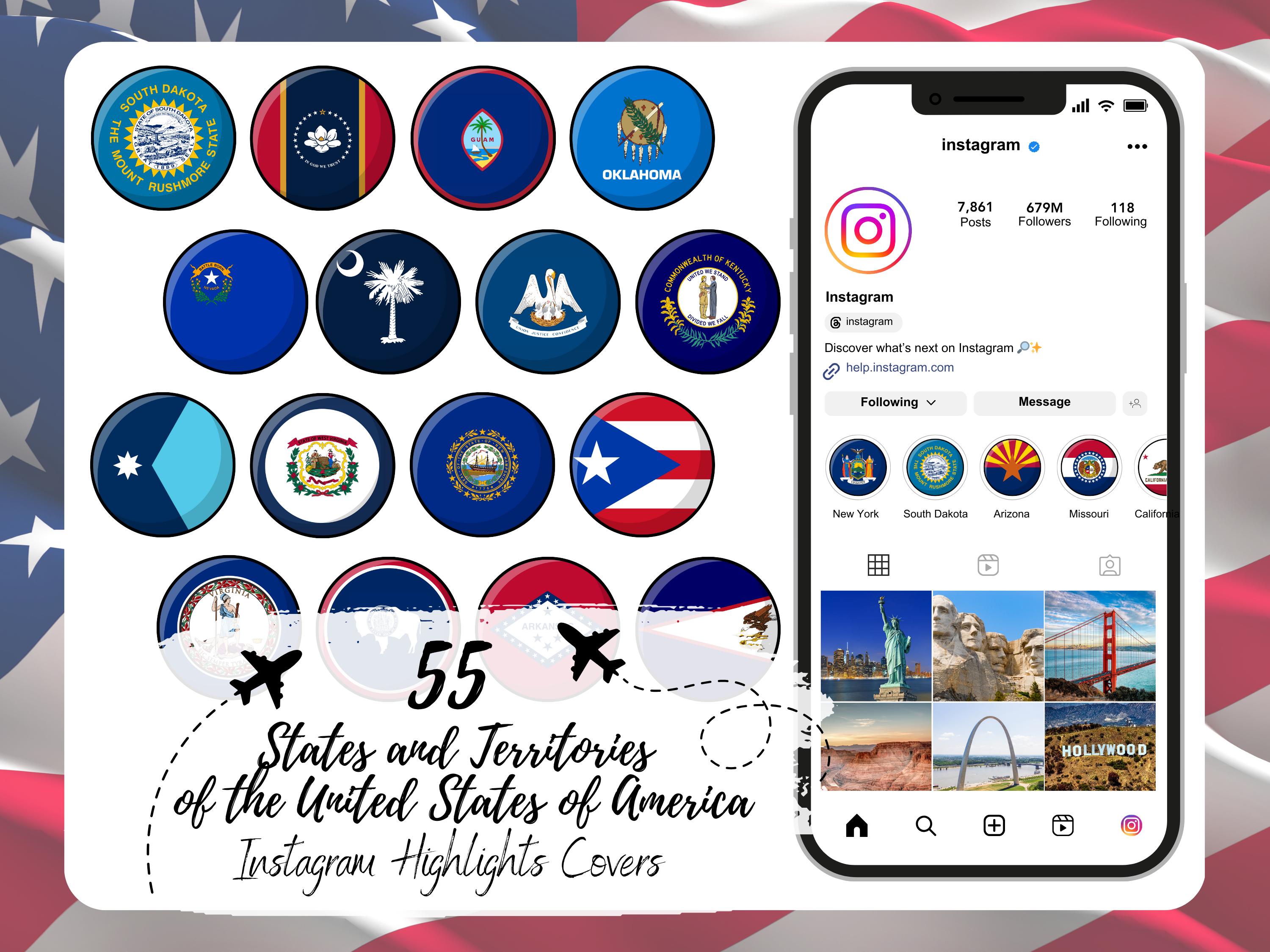 US States and Territories Cartoon Flags