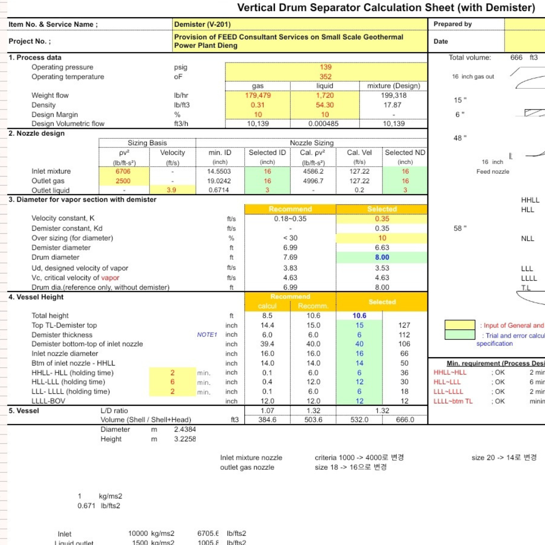 Vertical Drum Separator Calculation Sheet