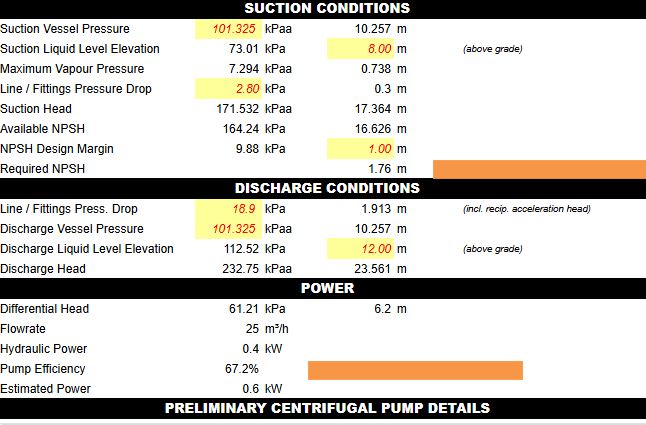 PUMP SIZING SI UNITS