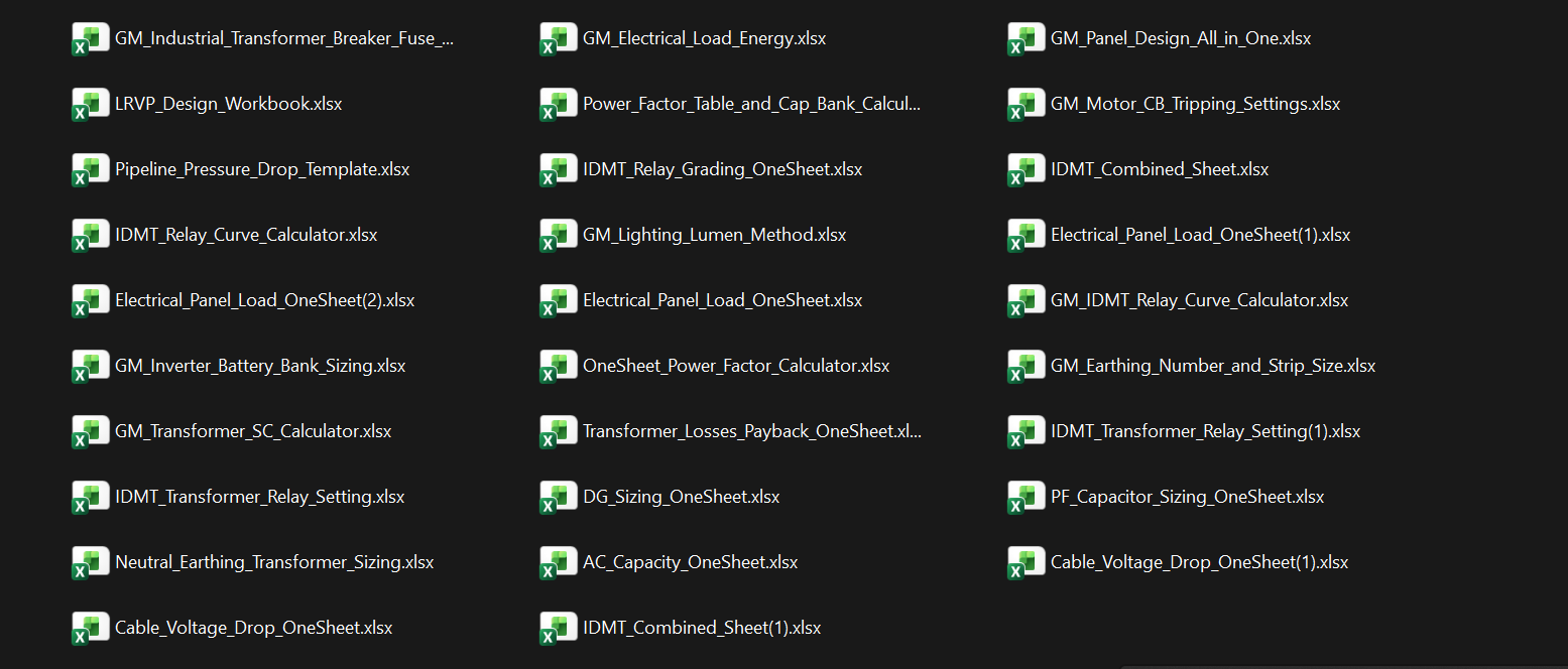 Electrical Engineering Calculations Excel Templates Bundle
