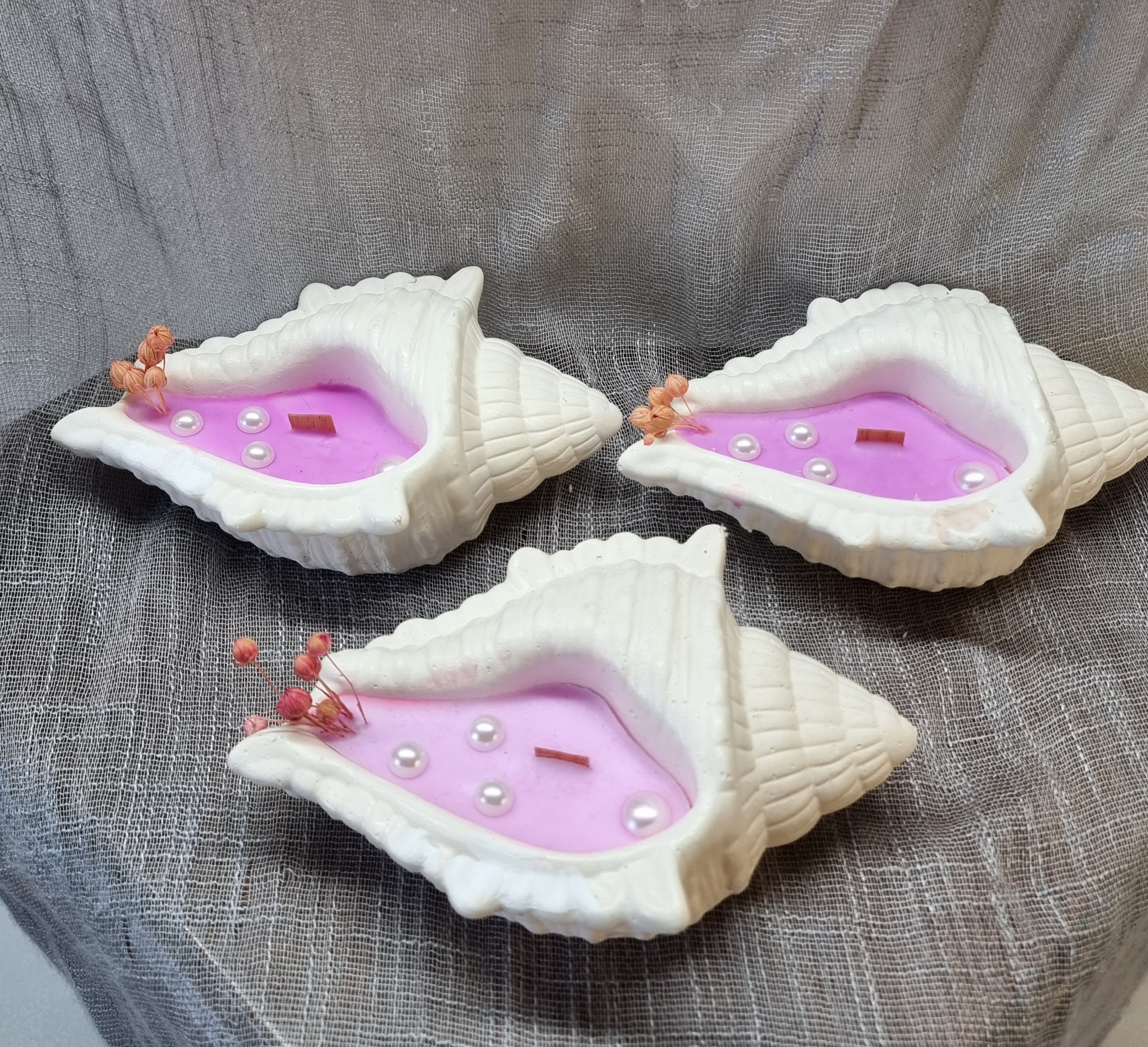 Pink wax in a big handmade seashell (fruity scent)