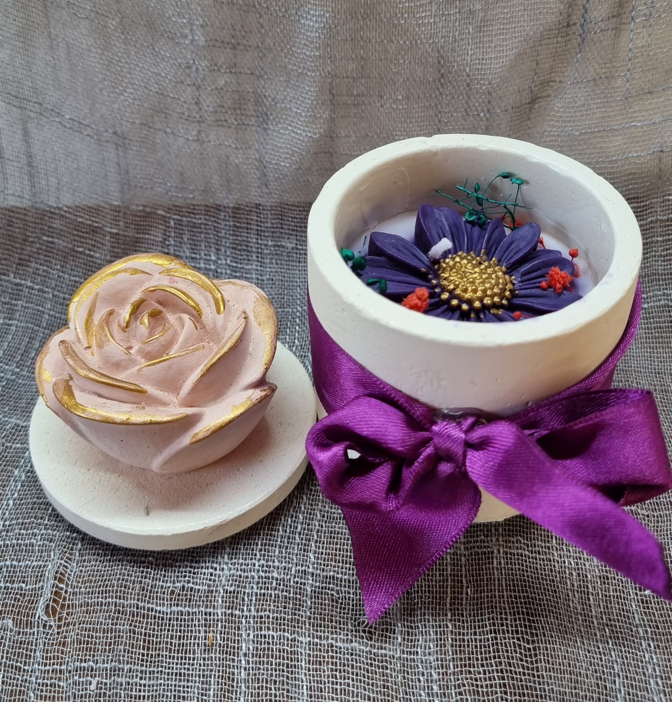 Purple chamomile in a round container (small-size)