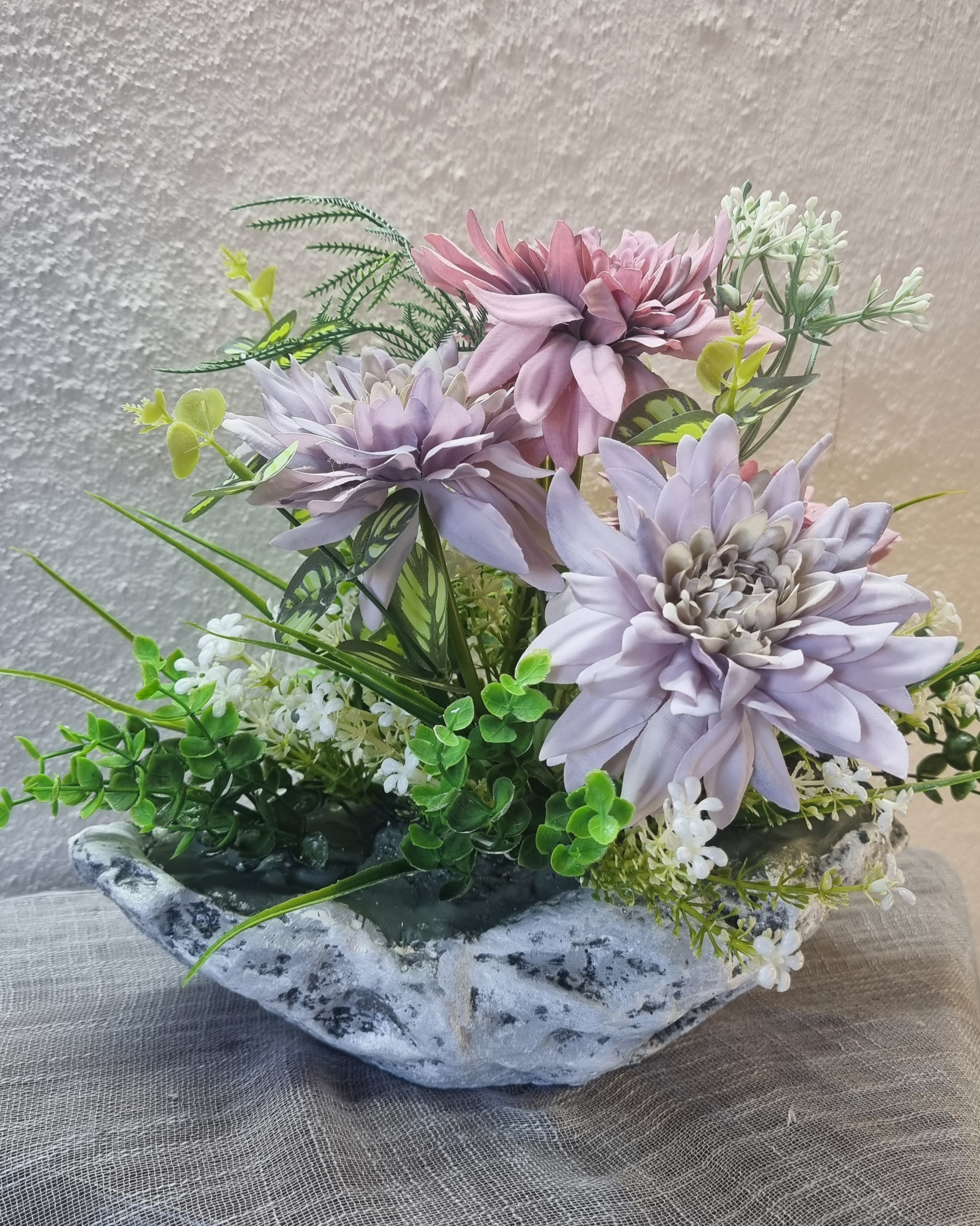 Planter with artificial chrysanthemums