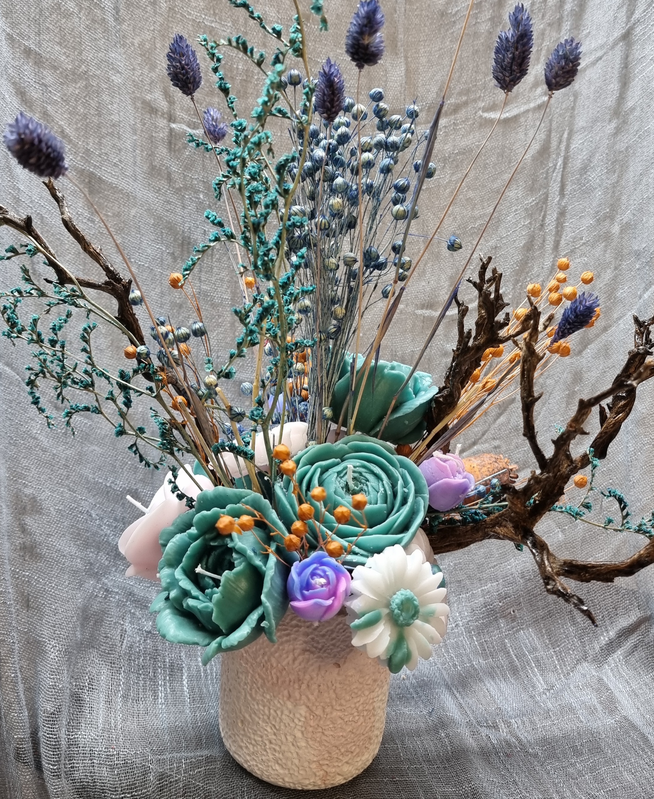 Wax flower bouquet: green-and-white theme