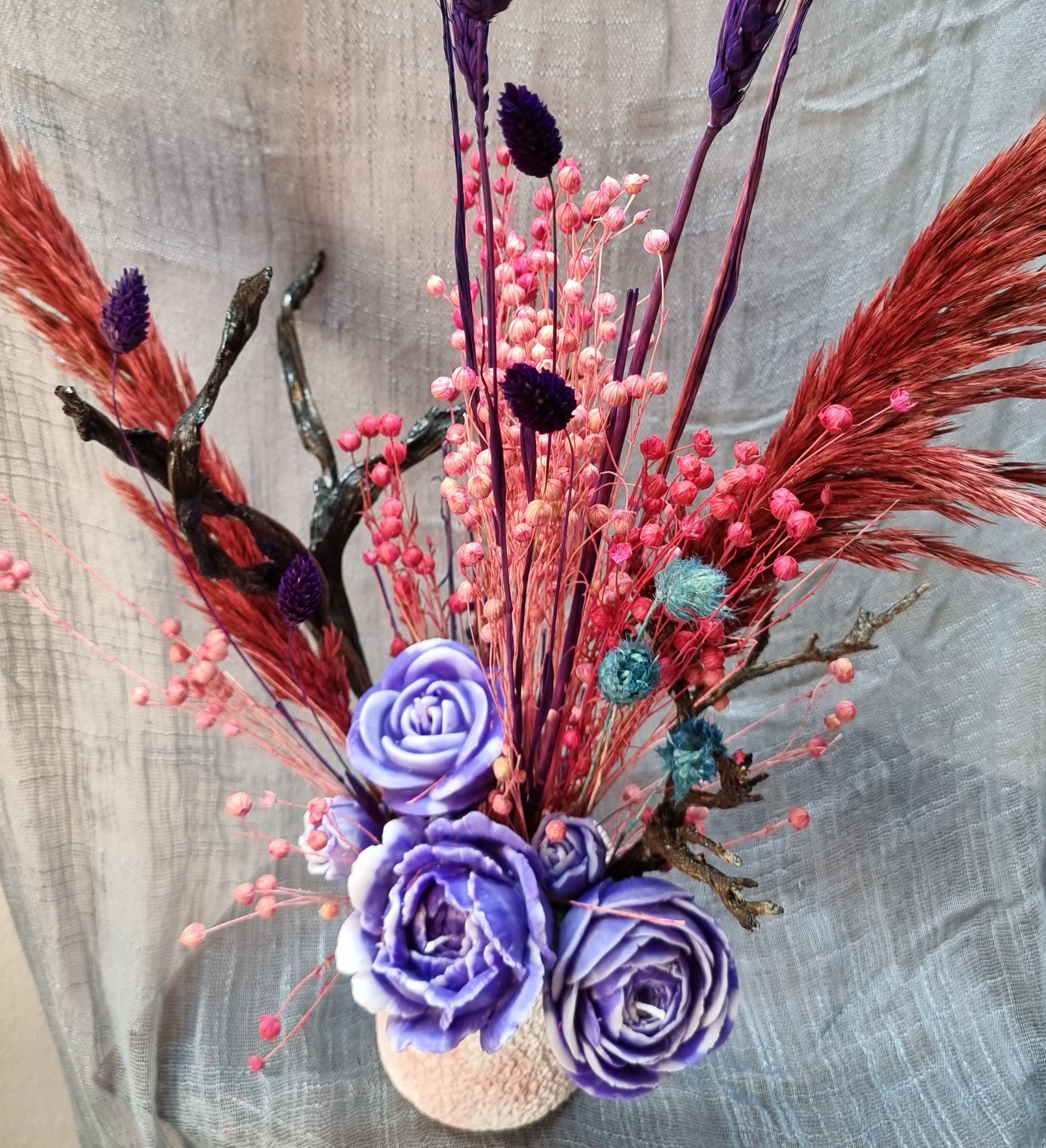 Wax flower bouquet: purple theme