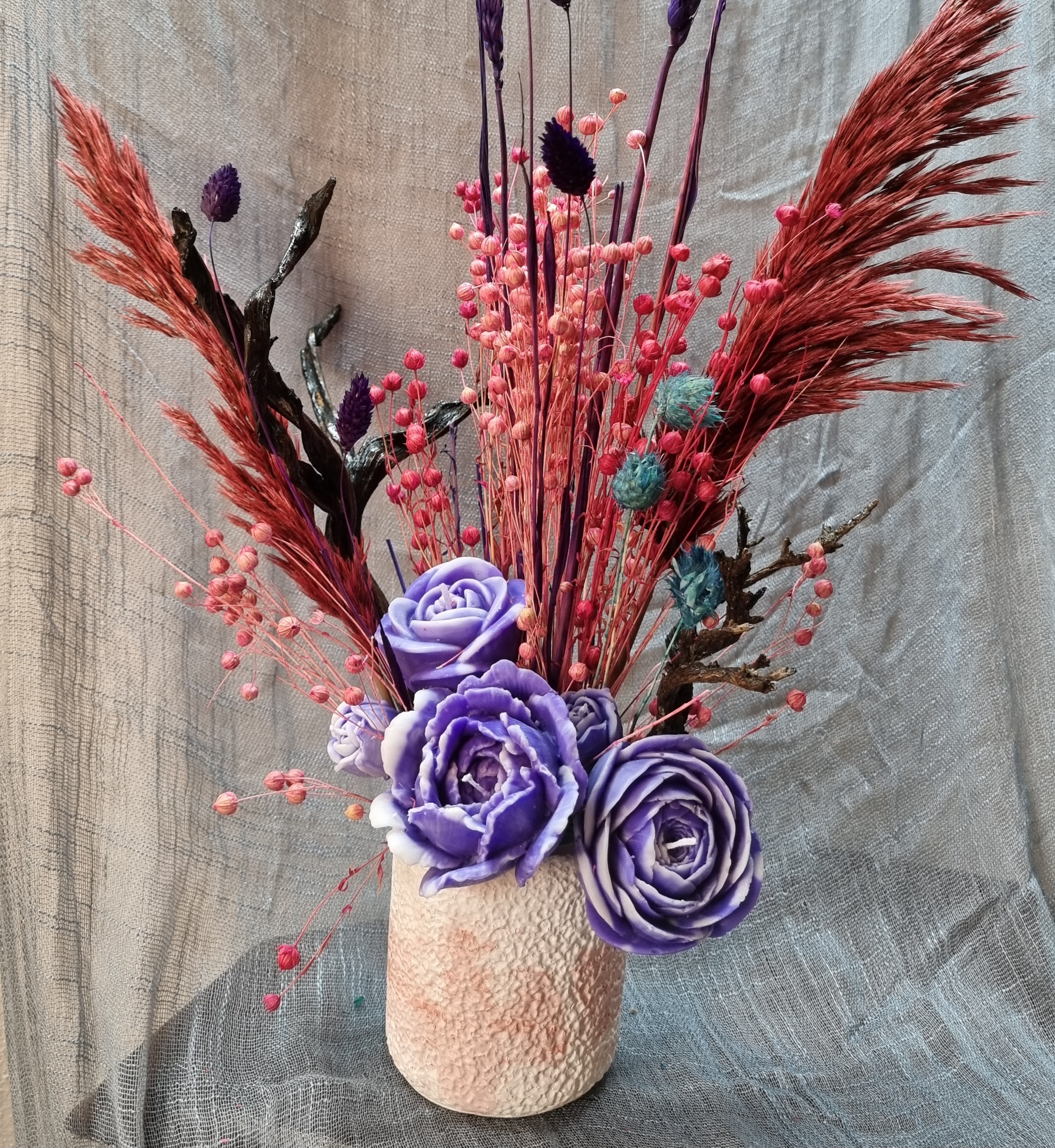 Wax flower bouquet: purple theme