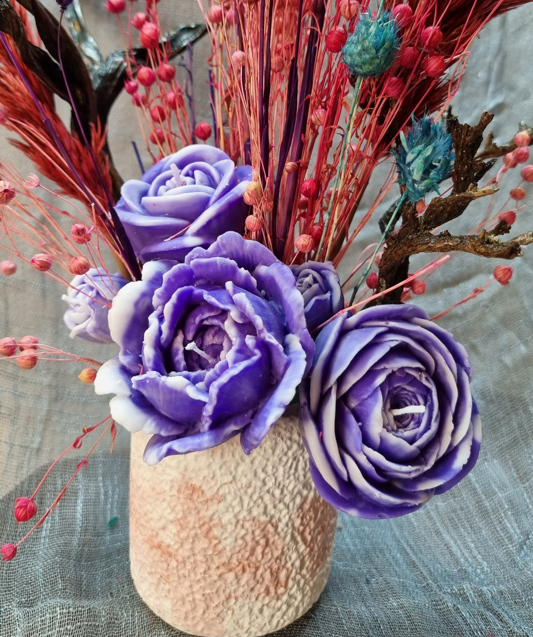Wax flower bouquet: purple theme