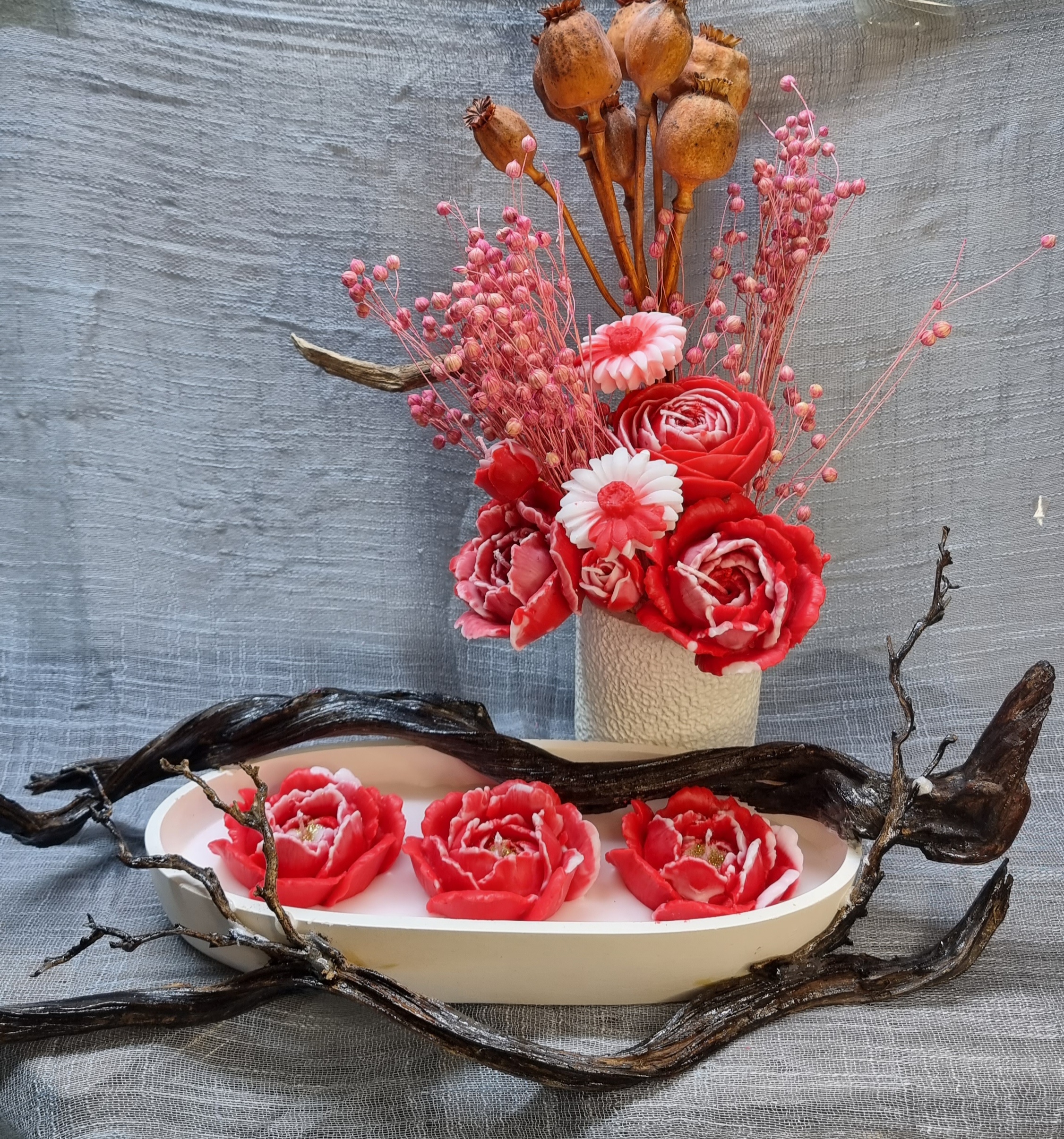 Wax flower bouquet: red theme