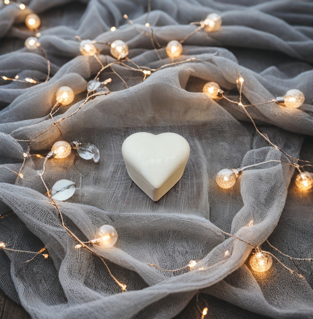 Scented heart-shaped candle with purple chamomile (peach scented)