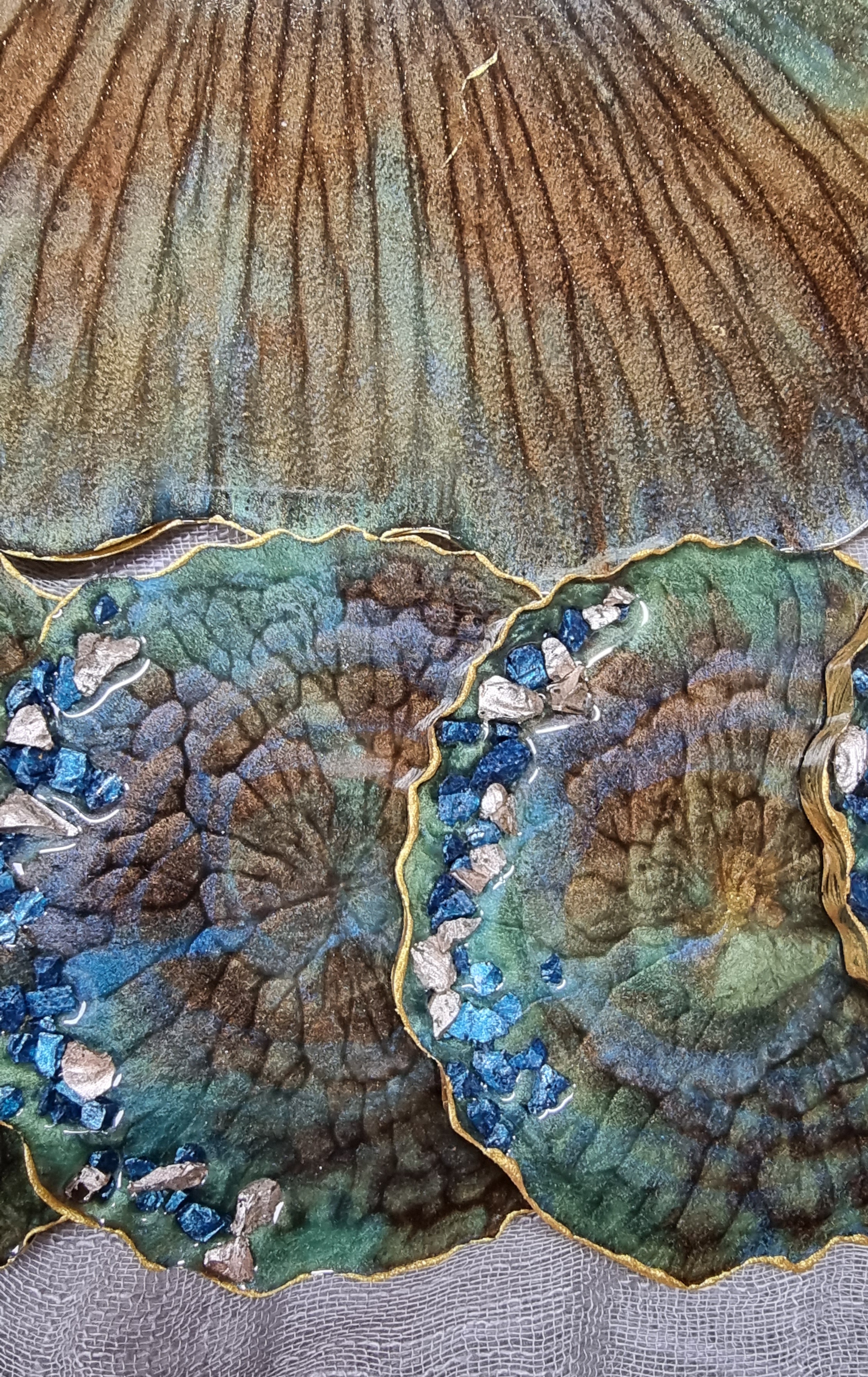 Set of green epoxy-resin articles: tray with 6 coasters