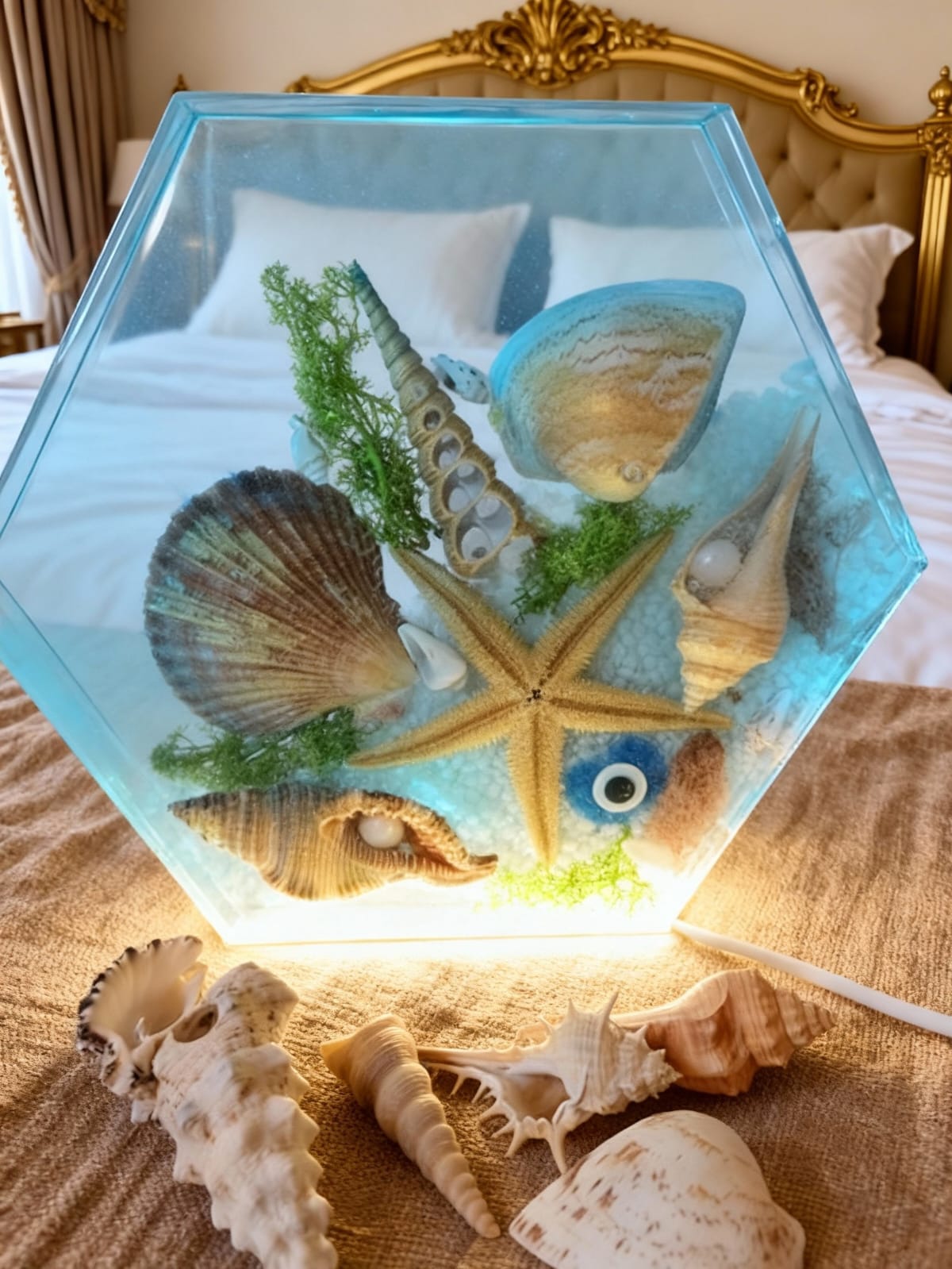 Table-top lamp made from epoxy resin