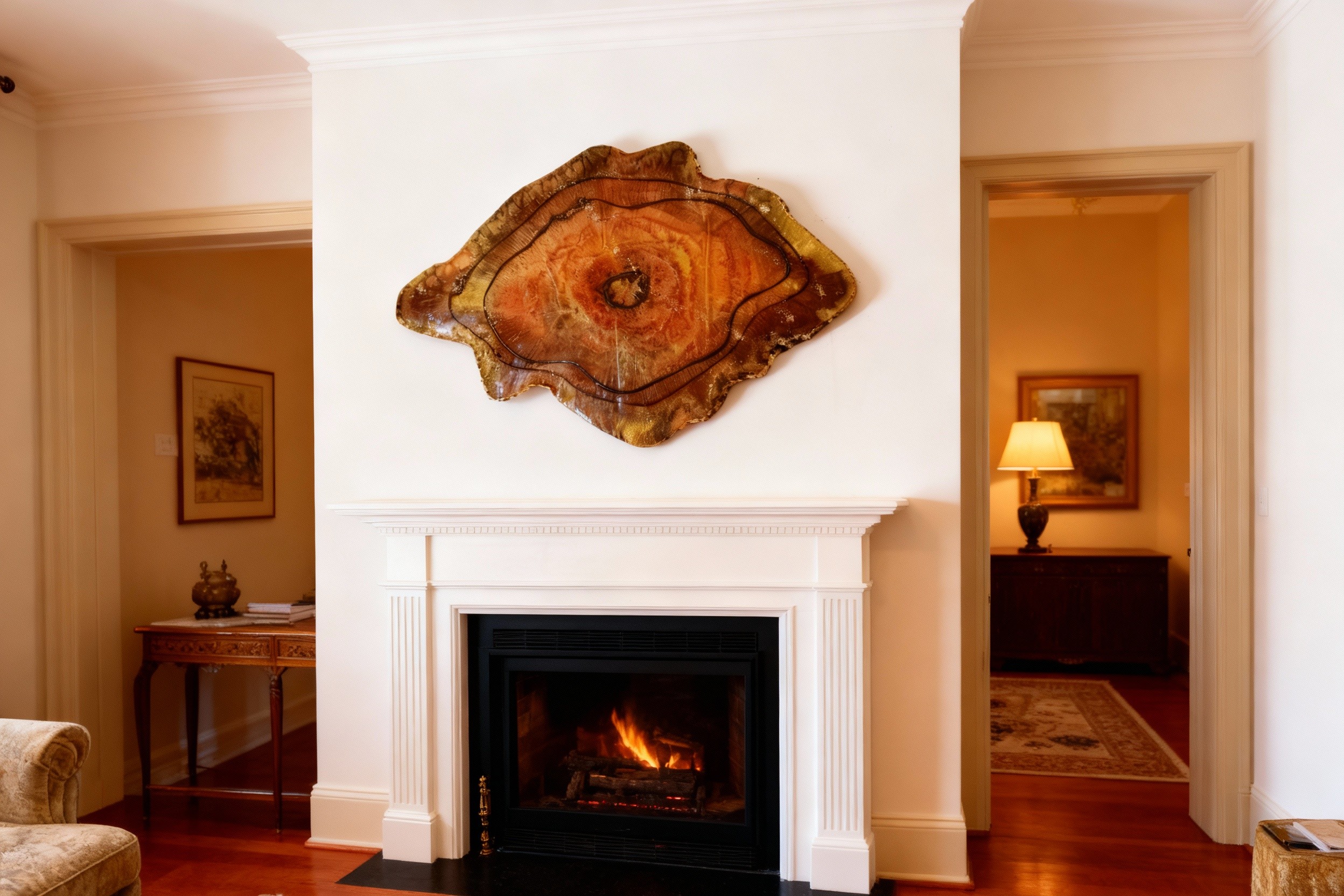 Epoxy-resin painting in amber colour